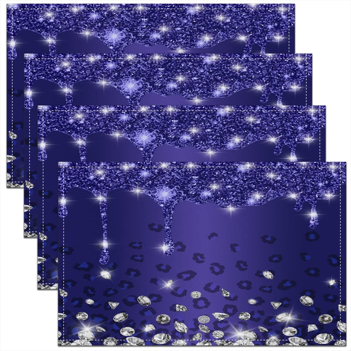Homemissing Multicoloured 31 45X30cm Glitter Diamond Leopard Table Place Mats, Silver Purple Shiny Animals Placemats Set Of 4 Luxury Colorful Bling Placemat For Kitchen Dining Table Indoor Outdoor