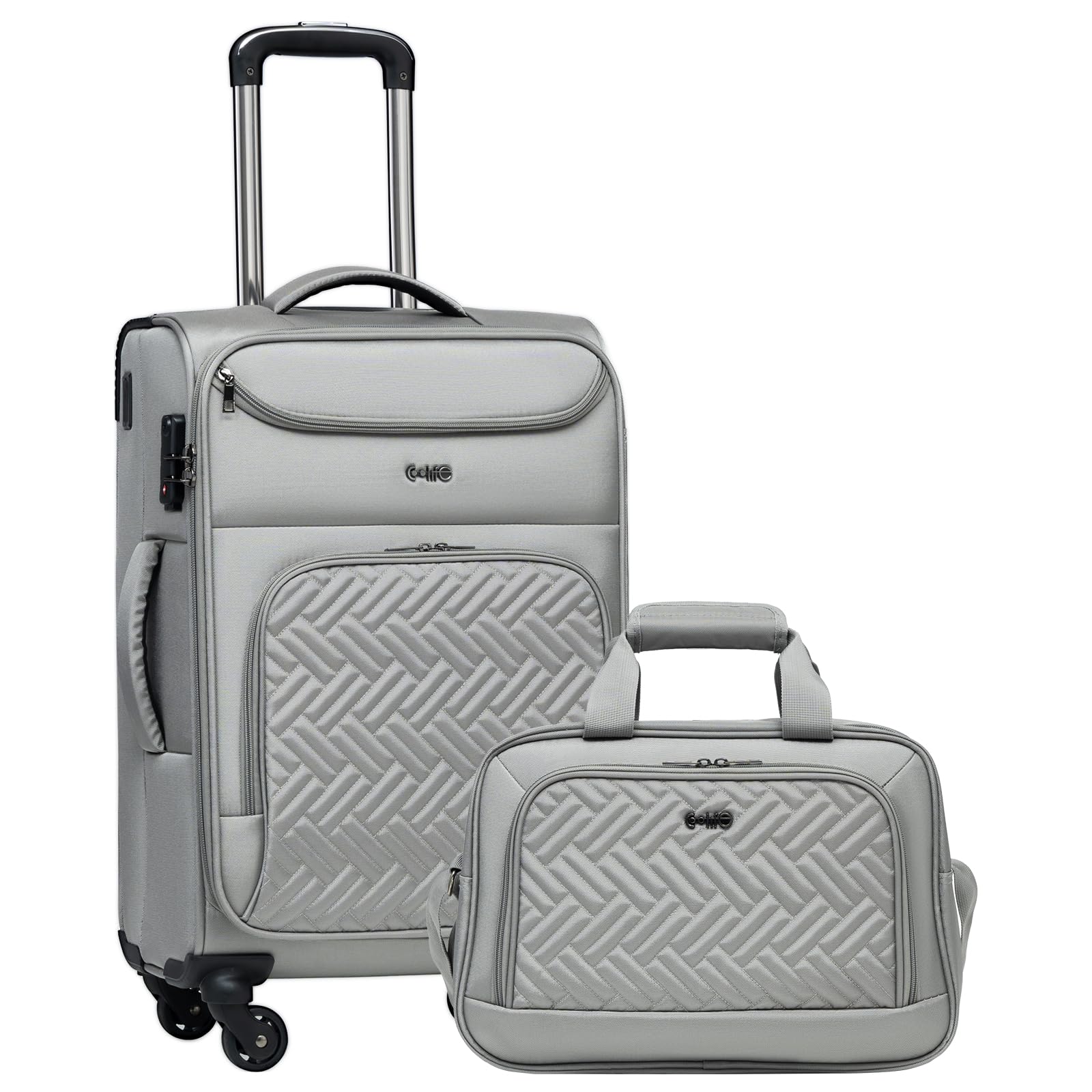 Coolife Luggage Carry On Luggage Suitcase Softside Wheeled Luggage Lightweight Rolling Travel Bag (Champagne Gray, Carry-On 20-Inch)