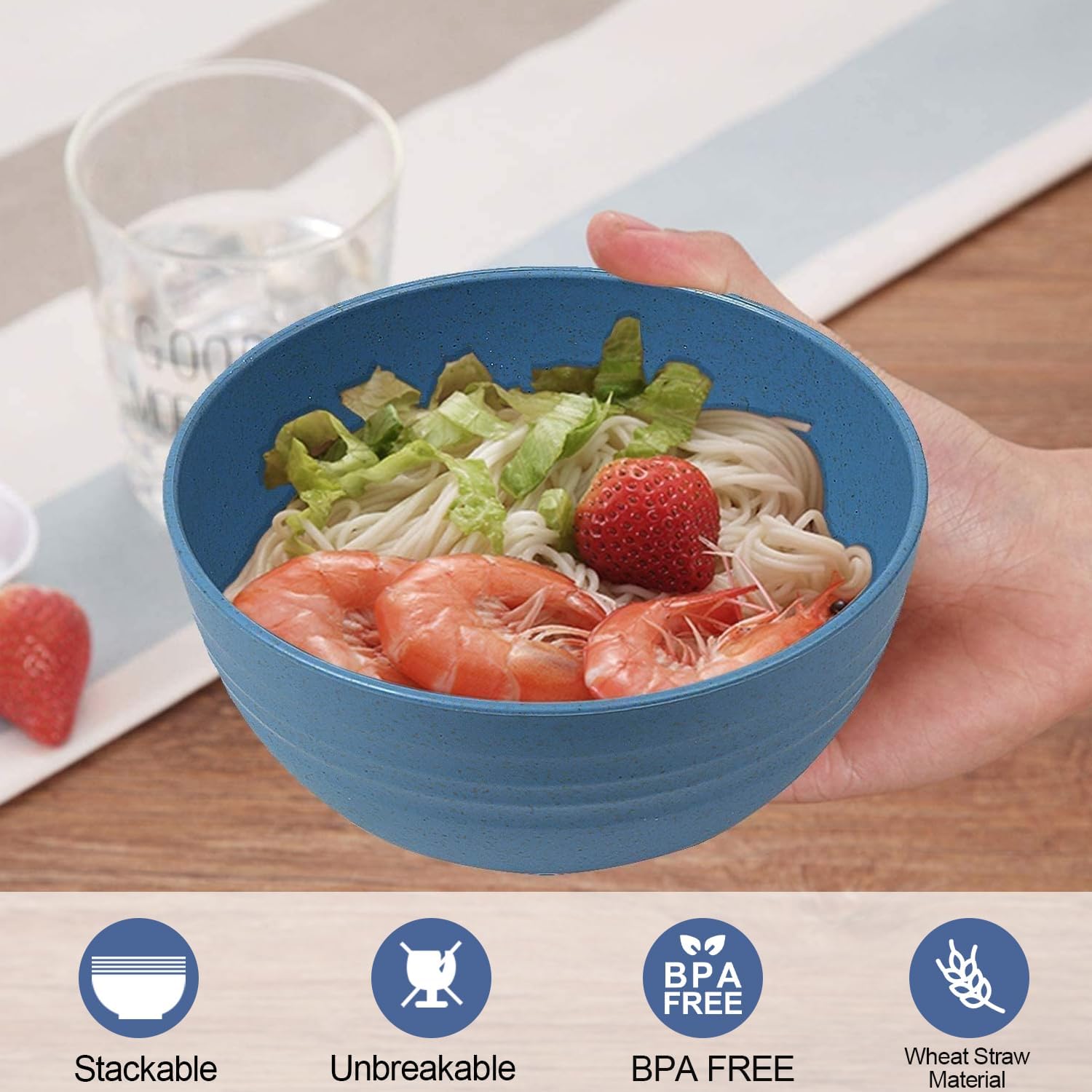 Shopwithgreen Wheat Straw Cereal Bowls with Dust-Proof Lid, Reusable Bowls for Kitchen, Set of 4, Microwave and Dishwasher Safe, for Soup, Oatmeal, Ramen, RV, Camping,College Dorm Room, 26 OZ, Coastal - Image 6