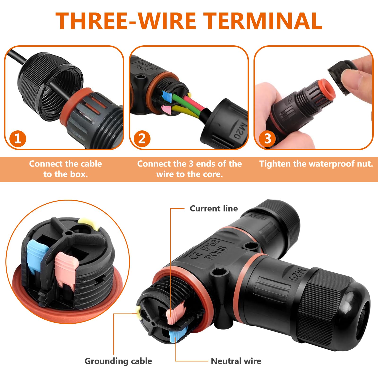 4 Scatole Di Giunzione Impermeabili IP68 A T, Connettori Cavo 3 Vie In ABS E Rame, Per Cavi Da 3 A 12 Mm