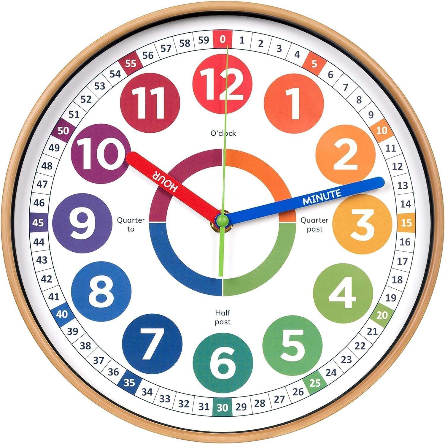 Tetpino 12-Inch Wall Clock – Multi-Colored Educational Silent Analog Clock, Non-Ticking Learning Timepiece for Kids Boys and Girls, Perfect for Classrooms, Children’s Home Décor, and Teaching Time