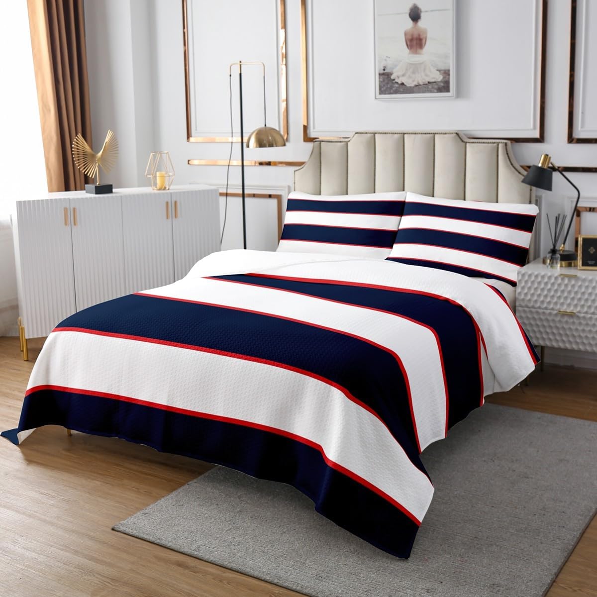 Homewish Colorful Stripes Bedspread Set Queen Size for Kids,Boys Girls Rainbow Quilt Set Line Gradient Bedspread Coverlet Stripes Art Bedspread 3 Piece Decorative Bedding Quilted with 2 Pillow Shams
