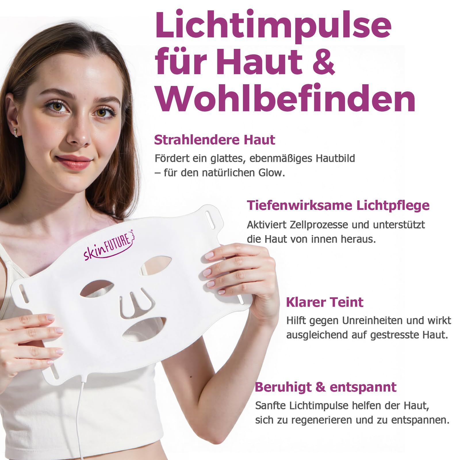 LED Maske Gesicht Gesichtsmaske für Gesicht, Hals & Dekolleté – 480 LEDs, 4 Lichtmodi (Rot, Blau, Gelb, Nah-Infrarot-NIR) – Anti-Aging Lichttherapie gegen Falten, Akne & für strahlende Haut