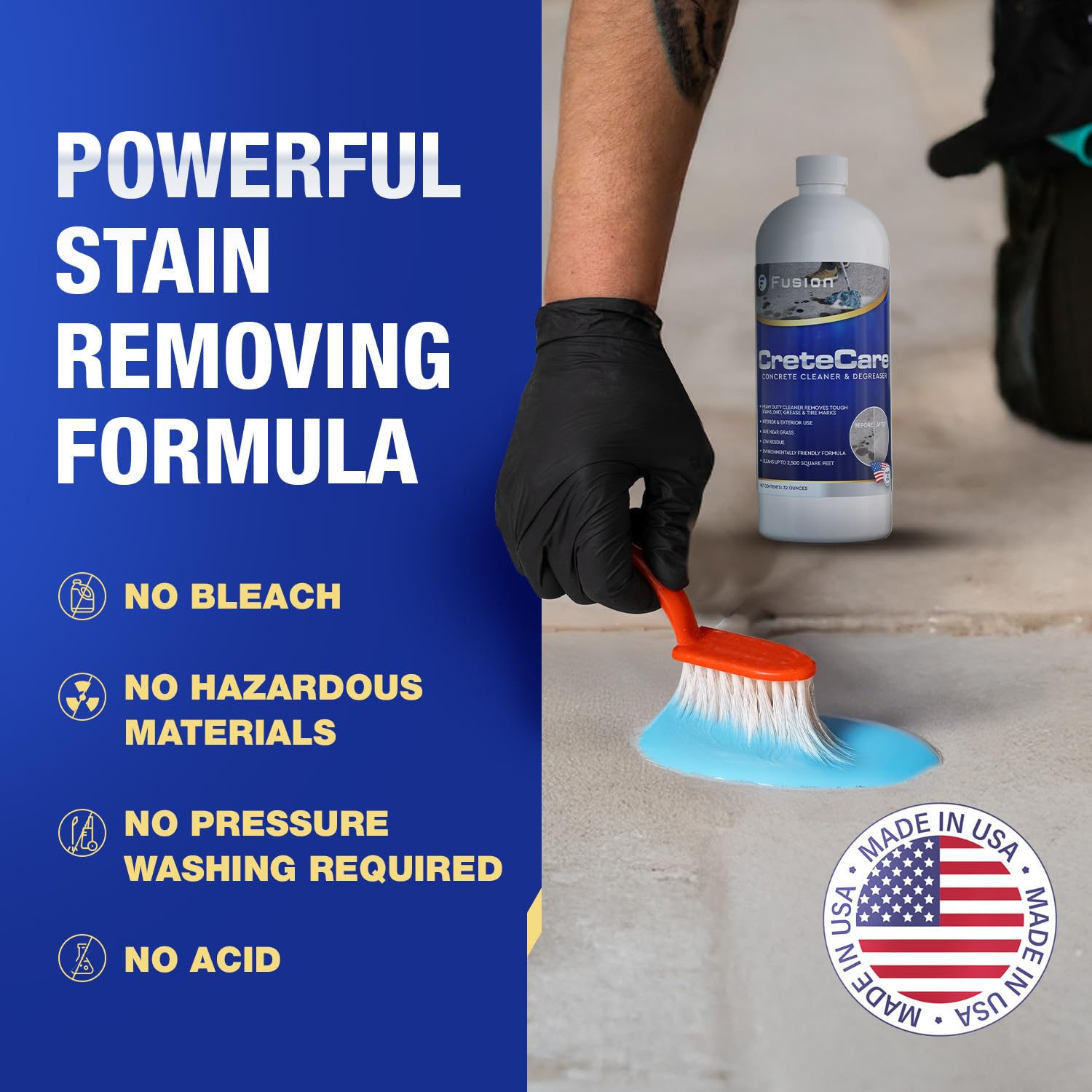 Fusion CreteCare: The Ultimate Concrete Cleaner and Driveway Oil Stain Remover for Garage Floors - Oil and Grease Remover, Super Clean Degreaser, and Outdoor Concrete Stain Solution (32 Fl Oz)