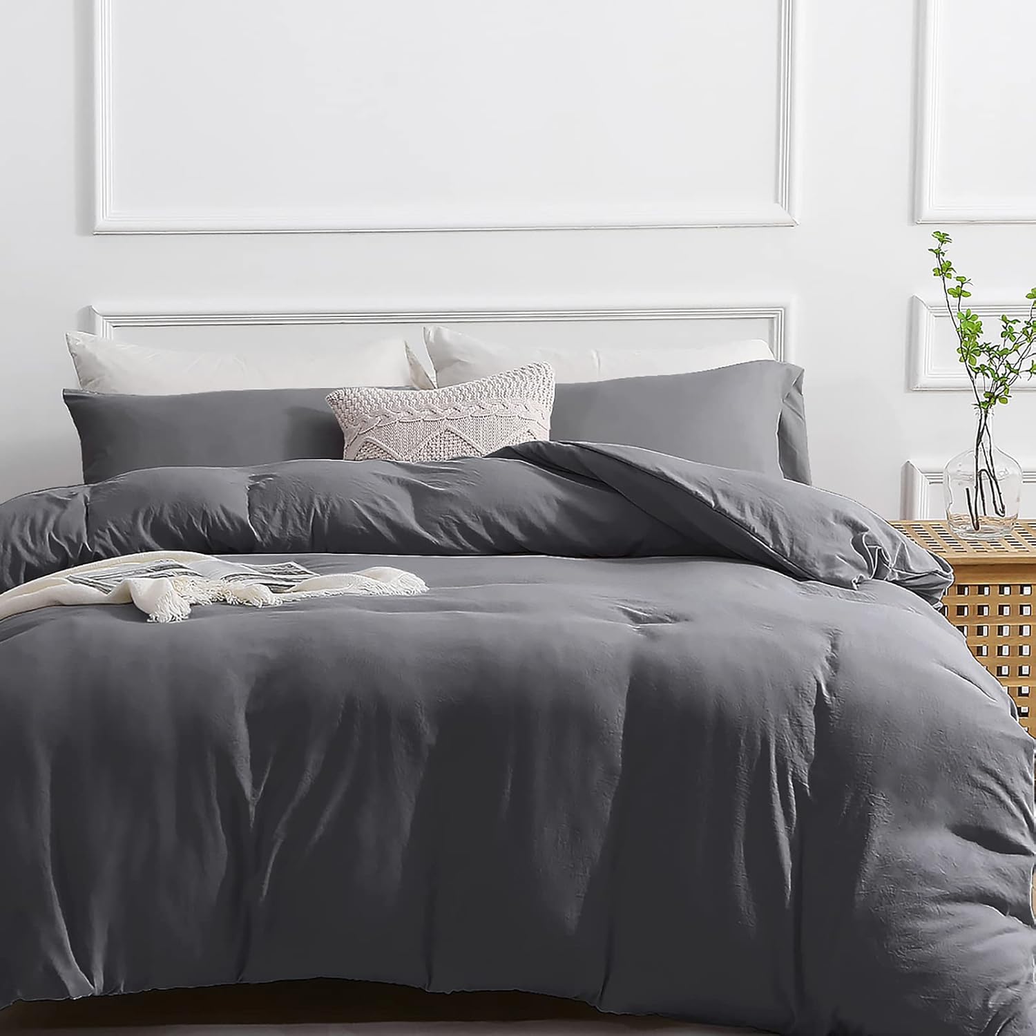 SASTTIE Ultra Soft Duvet Cover Full/Double, Dark Grey Duvet Cover for