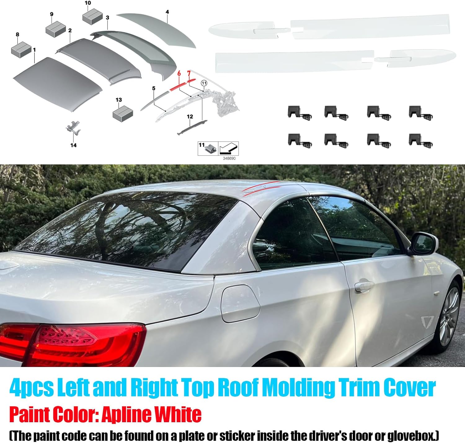 Jaronx Compatible with BMW Convertible Roof Hinge Cover (Apline White) 3' E93 2006-2011,4' F33/M4 F83 2014-2019,4PCS Left & Right Top Roof Molding Trim 54377184037 54377184038 54377184047 54377184048