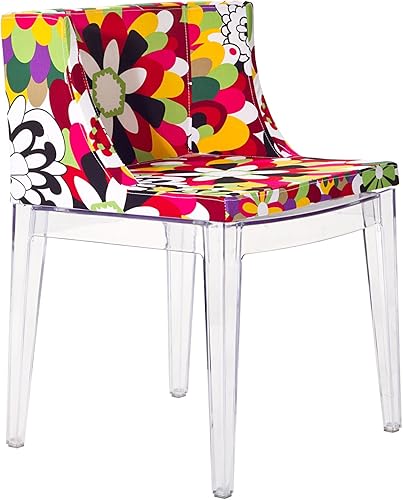 Modway Silla de cocina y comedor de tela acrílica moderna con diseño de flores color transparente