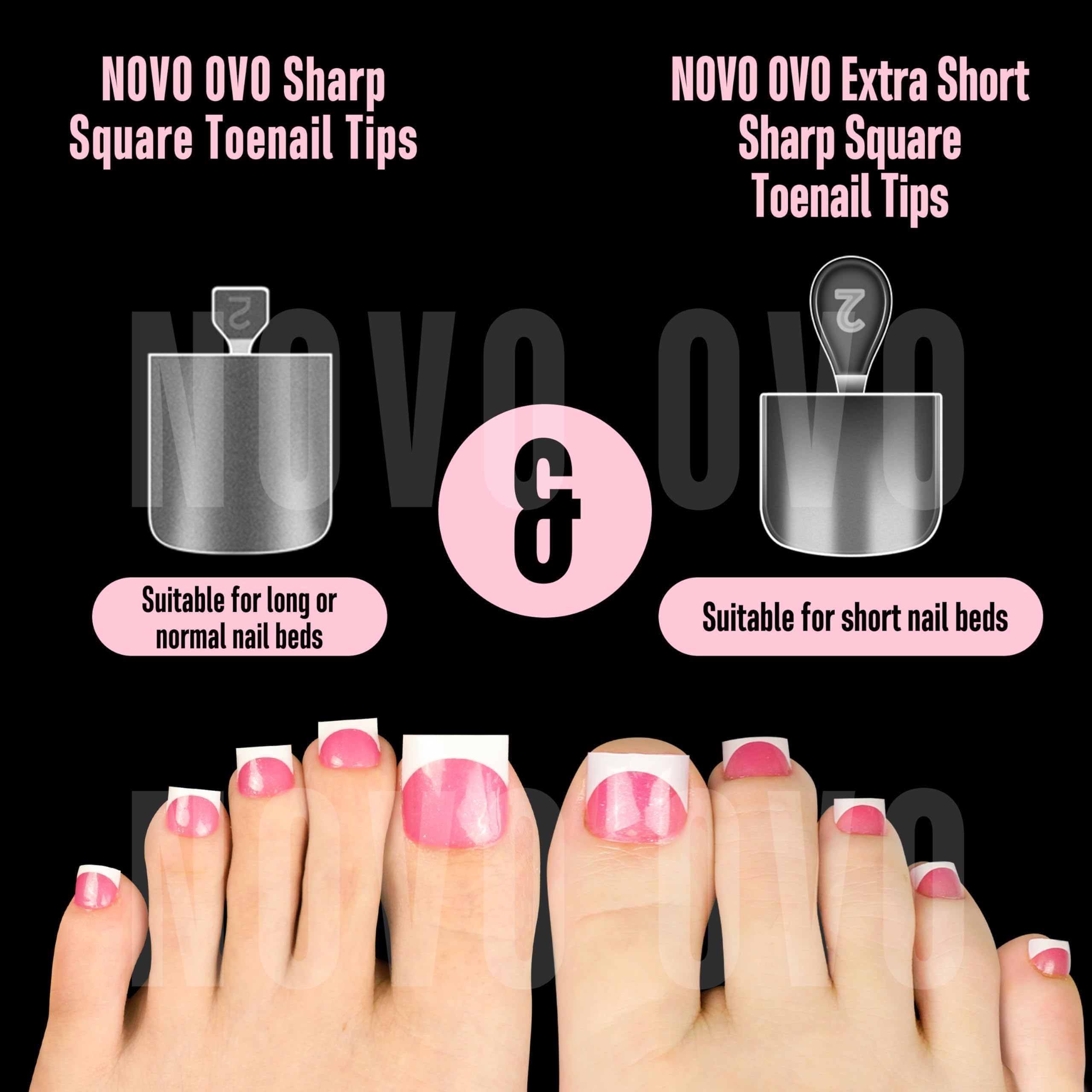 NOVO OVO 31 Sizes Toe Nail Tips with Short and Medium length Combo, Sharp Square Press on Full cover - Image 3