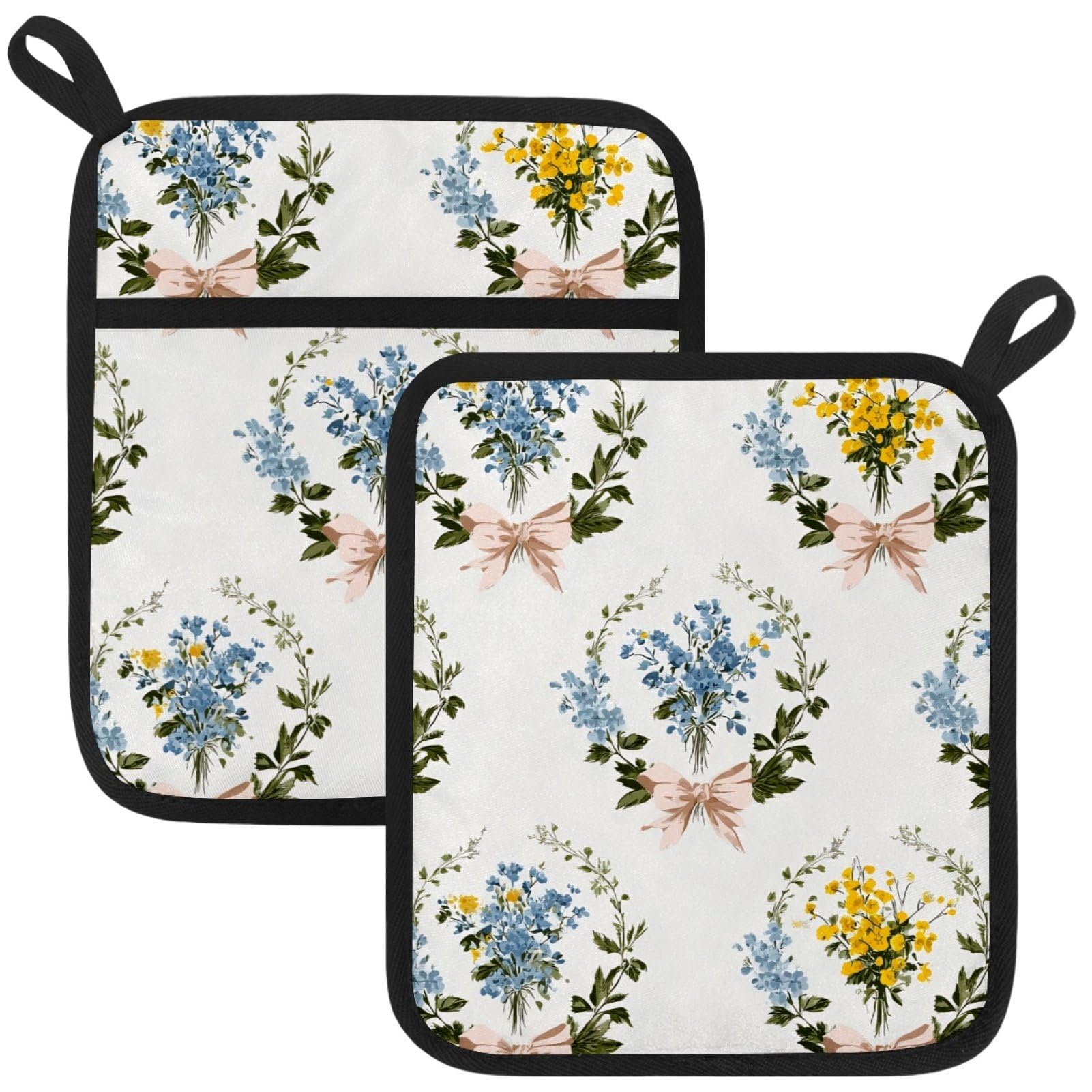 VAPOKF Floral Bouquet Kitchen Hot Pot Holder, Pot Holders Heat Resistant Pot Holder with Pocket Heat Resistant Trivets for Hot Pans Cotton Pot Mitts for Kitchen Cooking Baking
