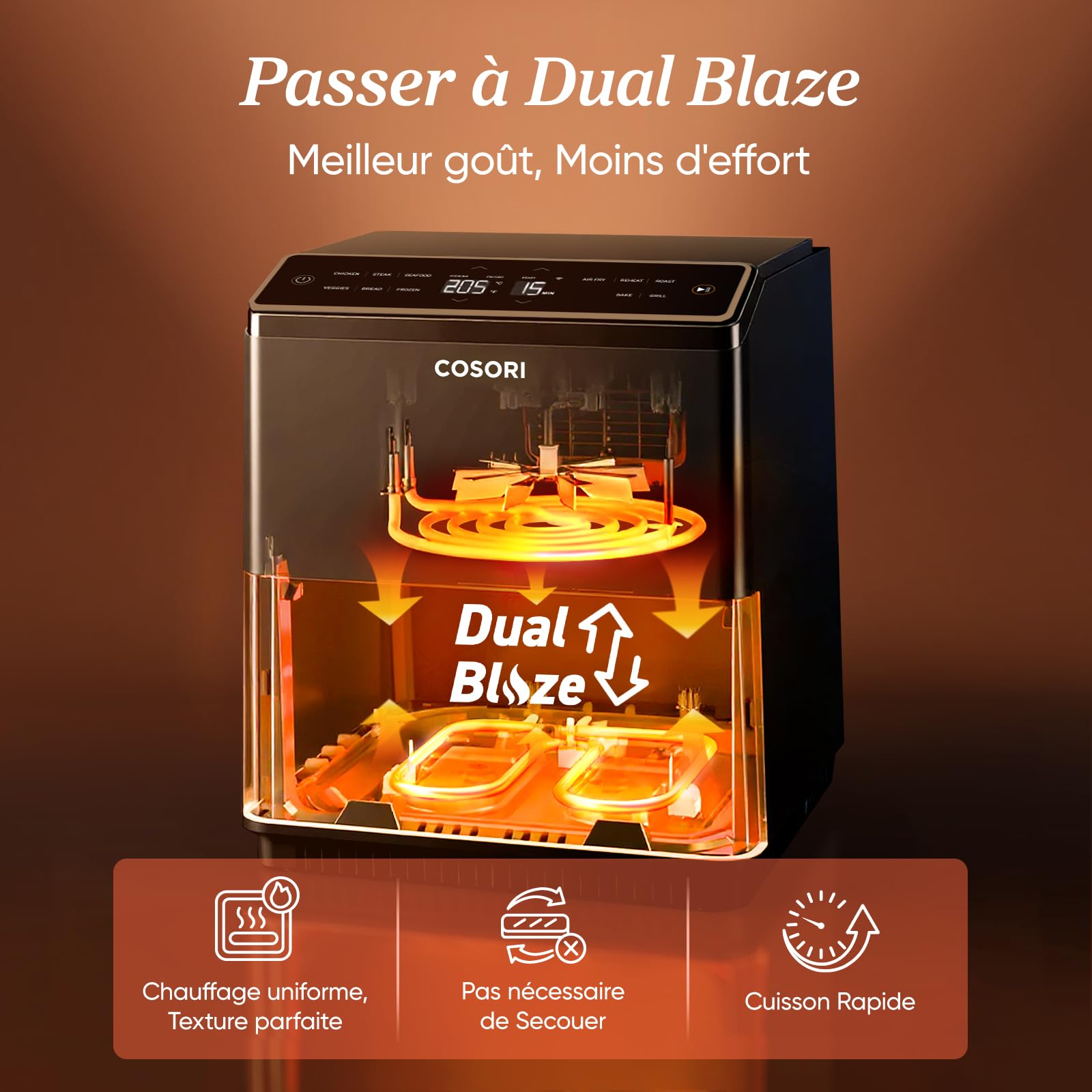 Cosori Air Fryer Dual Blaze 6.4L 11-EN-1 Cuisson Homogène