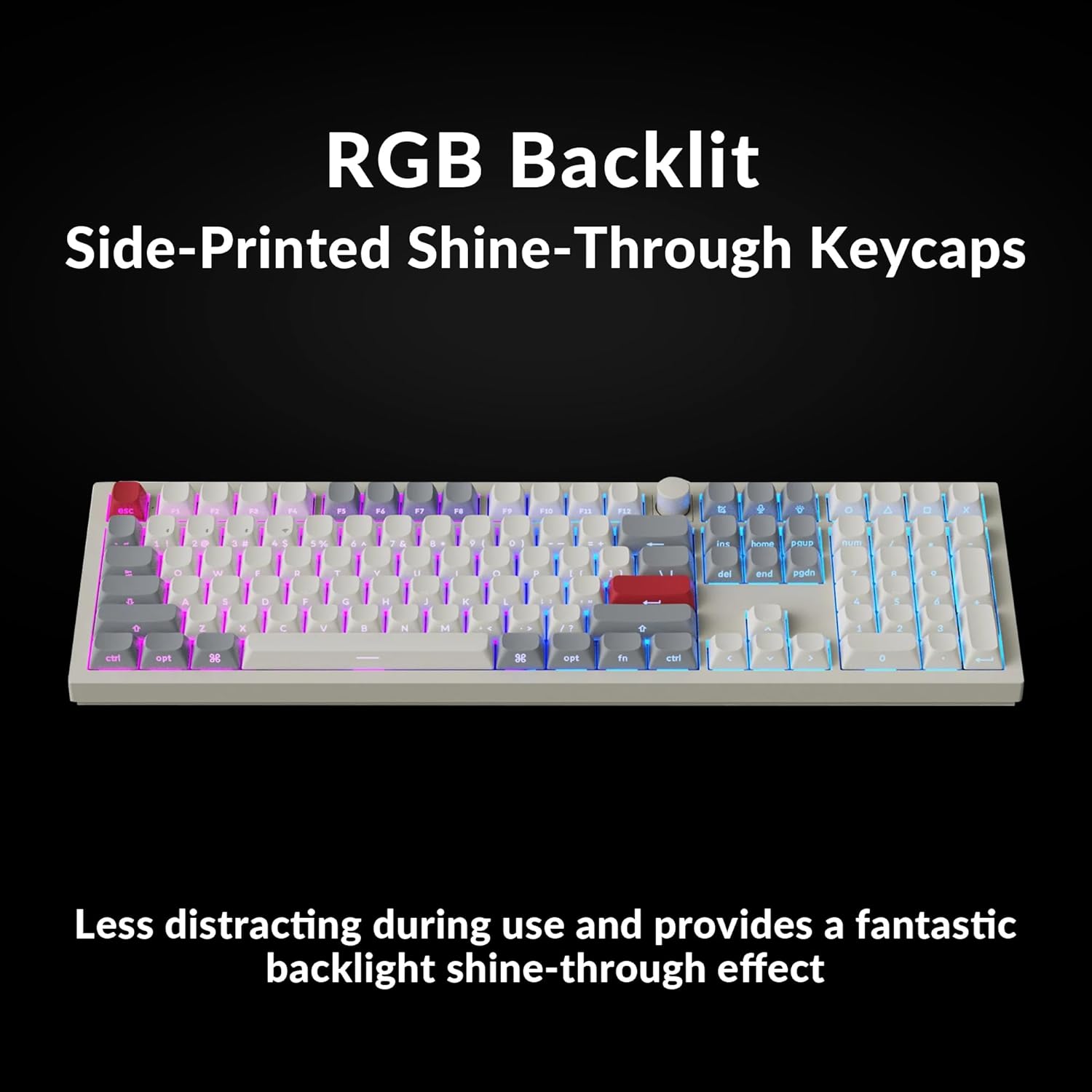 Keychron Q6 Max QMK/LAUNCHER Wireless Bluetooth/2.4 GHz/USB-C Wired Custom Mechanical Keyboard, Full Size Programmable Knob RGB Backlit Hot-Swappable Gateron Brown Switch for Mac Windows Linux - White - Image 3