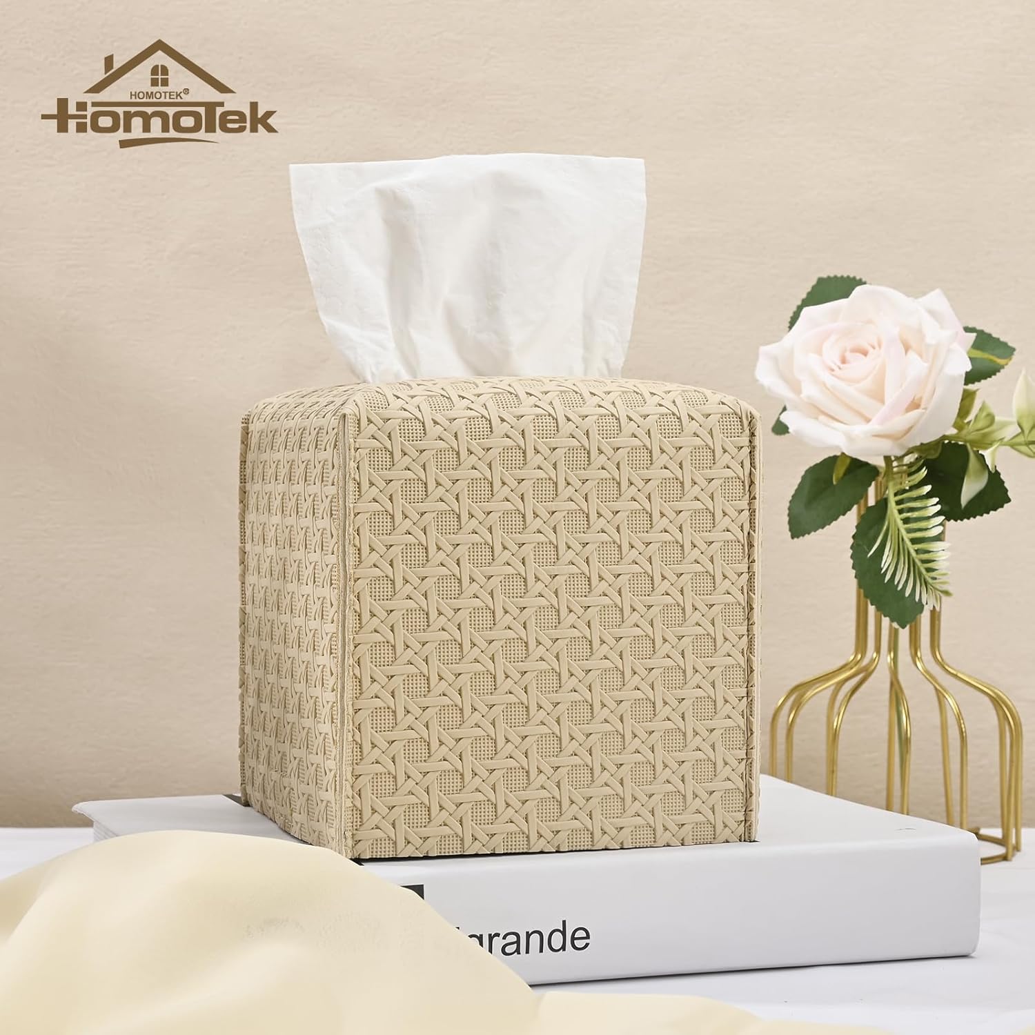 Tissue Box Cover, Square PU Leather Tissue Holder, Decorative