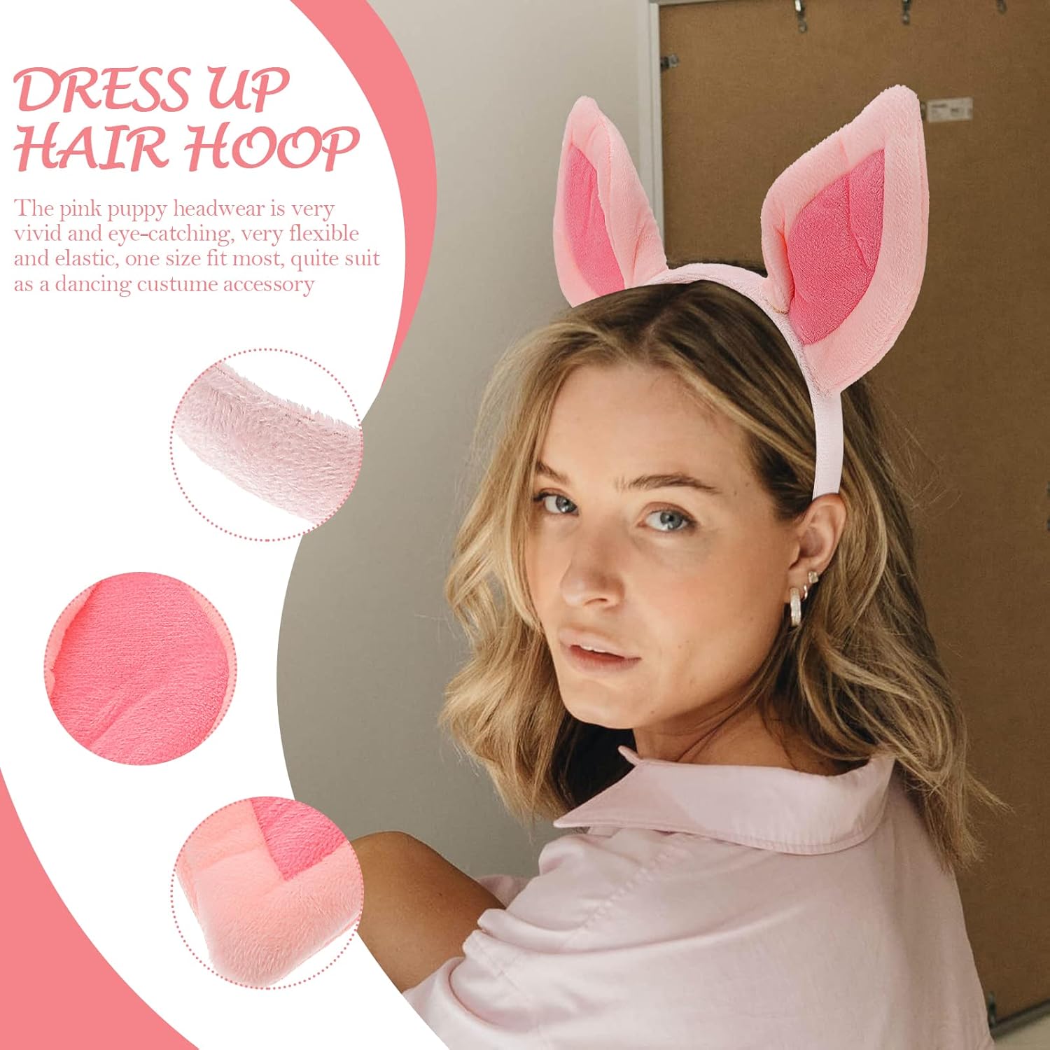 Beaupretty Pig Ear Headpiece Halloween Animal Cosplay Headwear Plush Animal Headband for Women Girls Wash Face Pink - Image 4