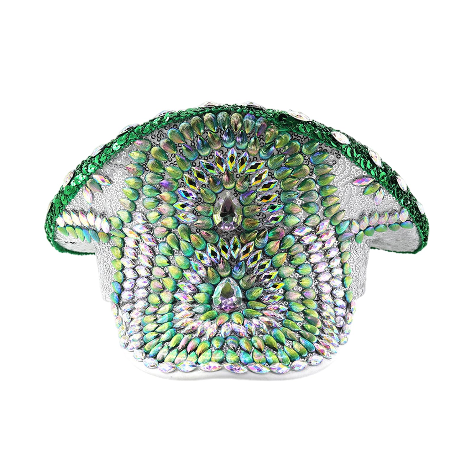 Cappello con borchie di strass rivetto per donne uomini cappelli per feste di compleanno cappello blingbling per spettacoli teatrali fotografia copricapo verde diamante paillettes cappello blu