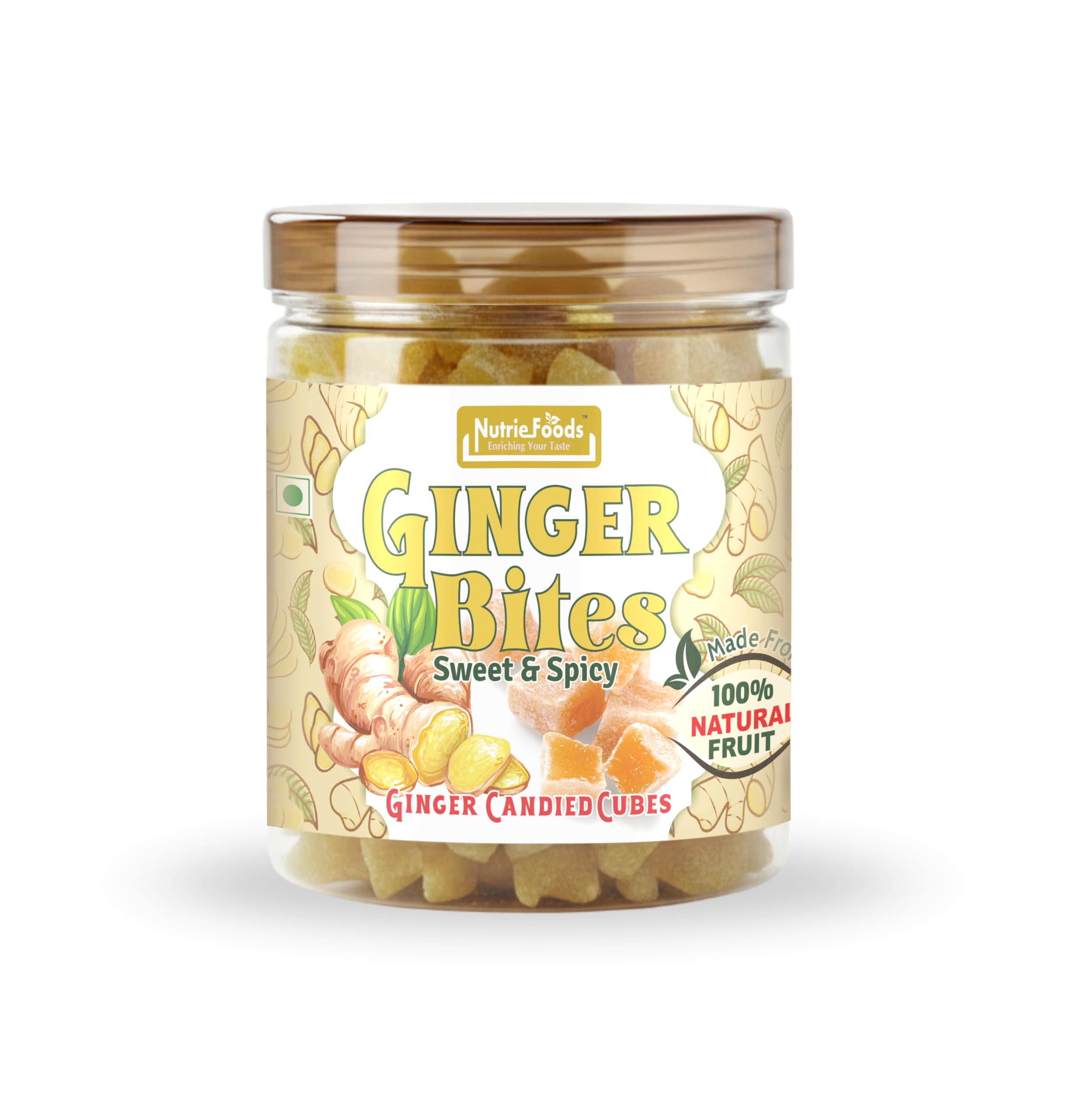 Nutriefoods Premium Ginger Bites | Ginger Candied Sweet & Mild Spicy Cubes | 100% Natural, No additives added | Original Flavor (250gm)