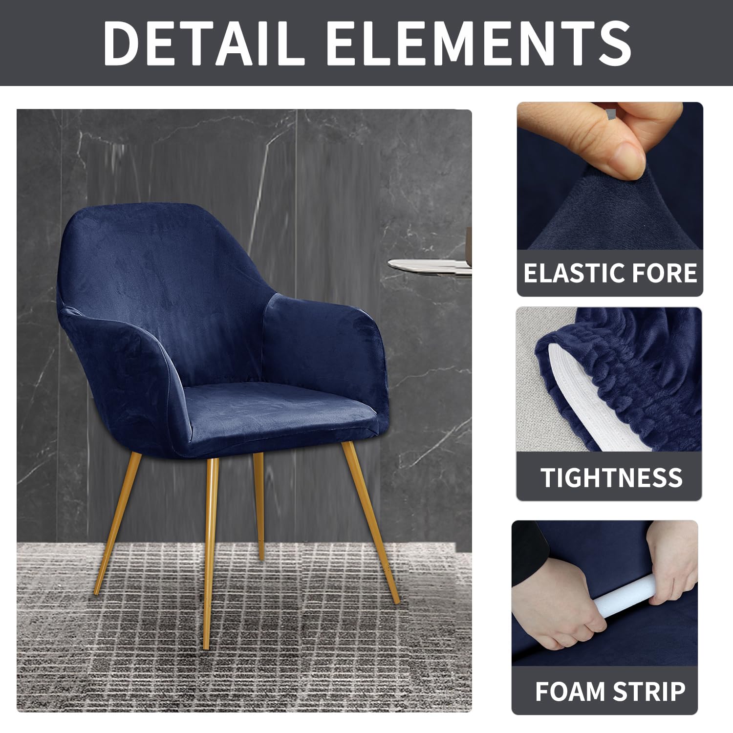 Elasticized Spandex Dining Chair Covers 2Pack Aqua Blue Velvet Slipcovers for Swivel Armchairs Stretch Furniture Protector Easy to Clean Office Sofa Covers