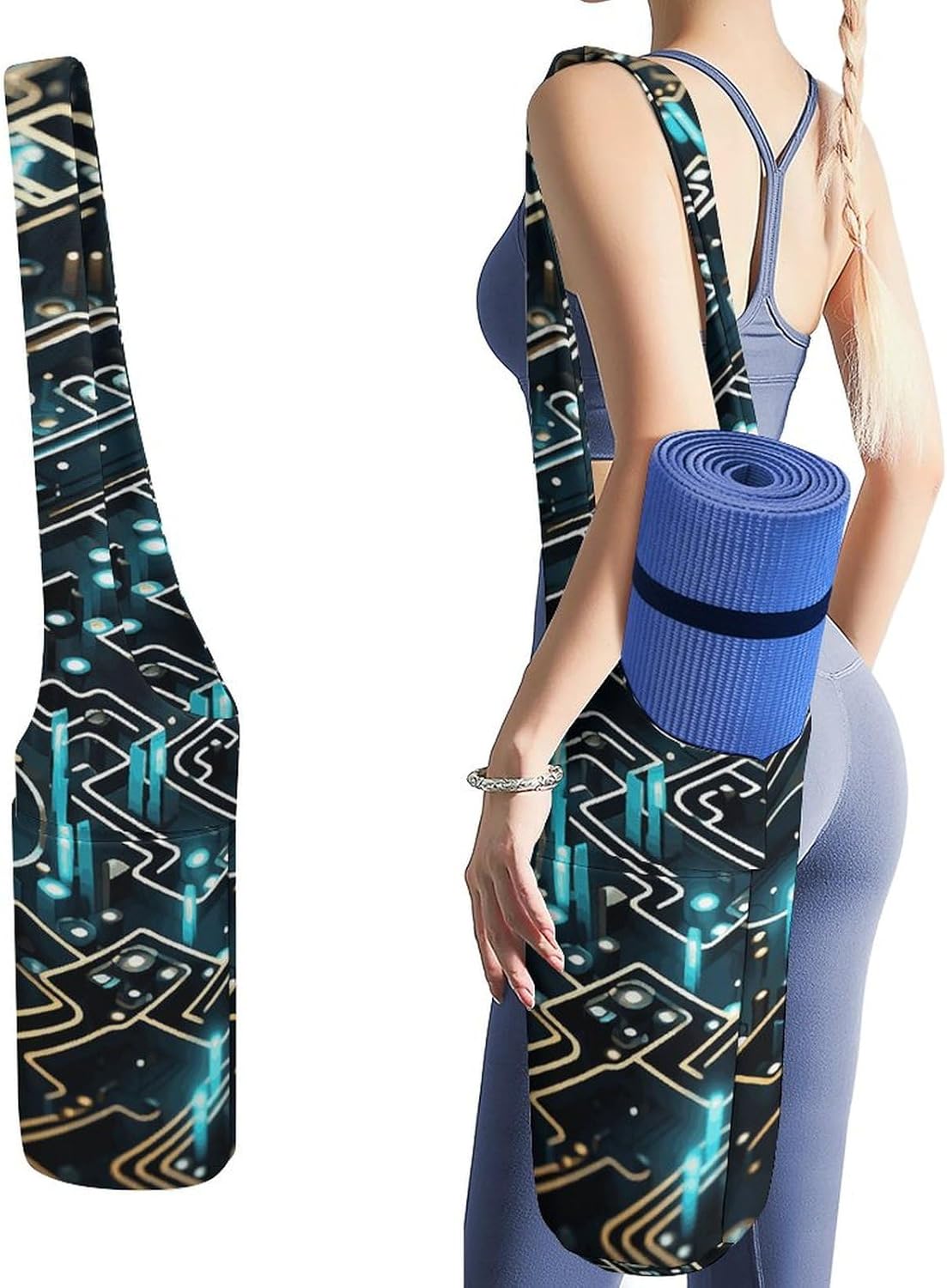 Canvas Yoga Bag,Coding Pattern Printed Yoga Mat Handbag,Portable Yoga Mat Bag Large Capacity Gym Bag for Men Women Pilates Beach Travel