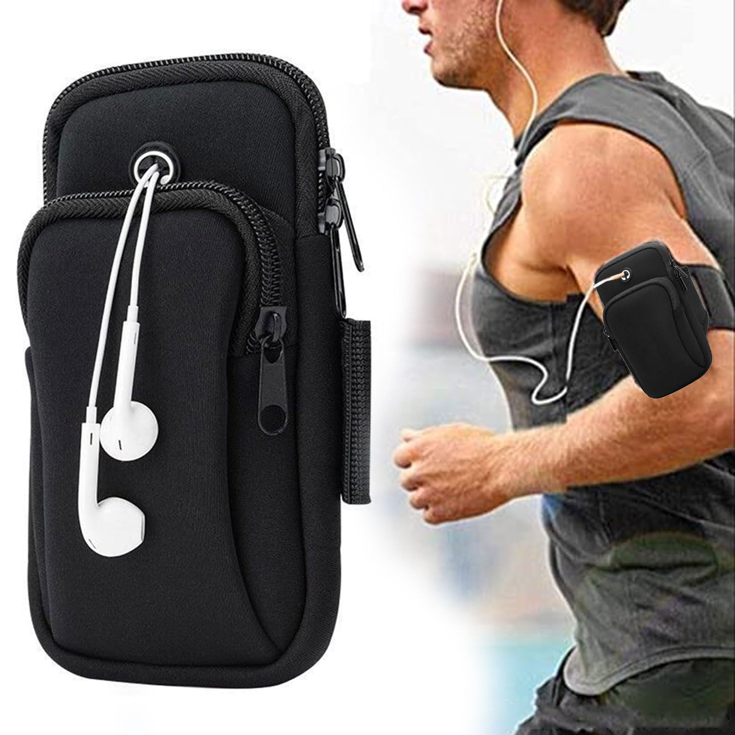 Excefore Cell Phone Armband Case for iPhone 15 pro max/xs max / 14 plus / 13 plus Adjustable Elastic Band and Key Slot, Running Arm Band Sports Phone Arm Case Holder for Jogging, Gym Workouts (black)