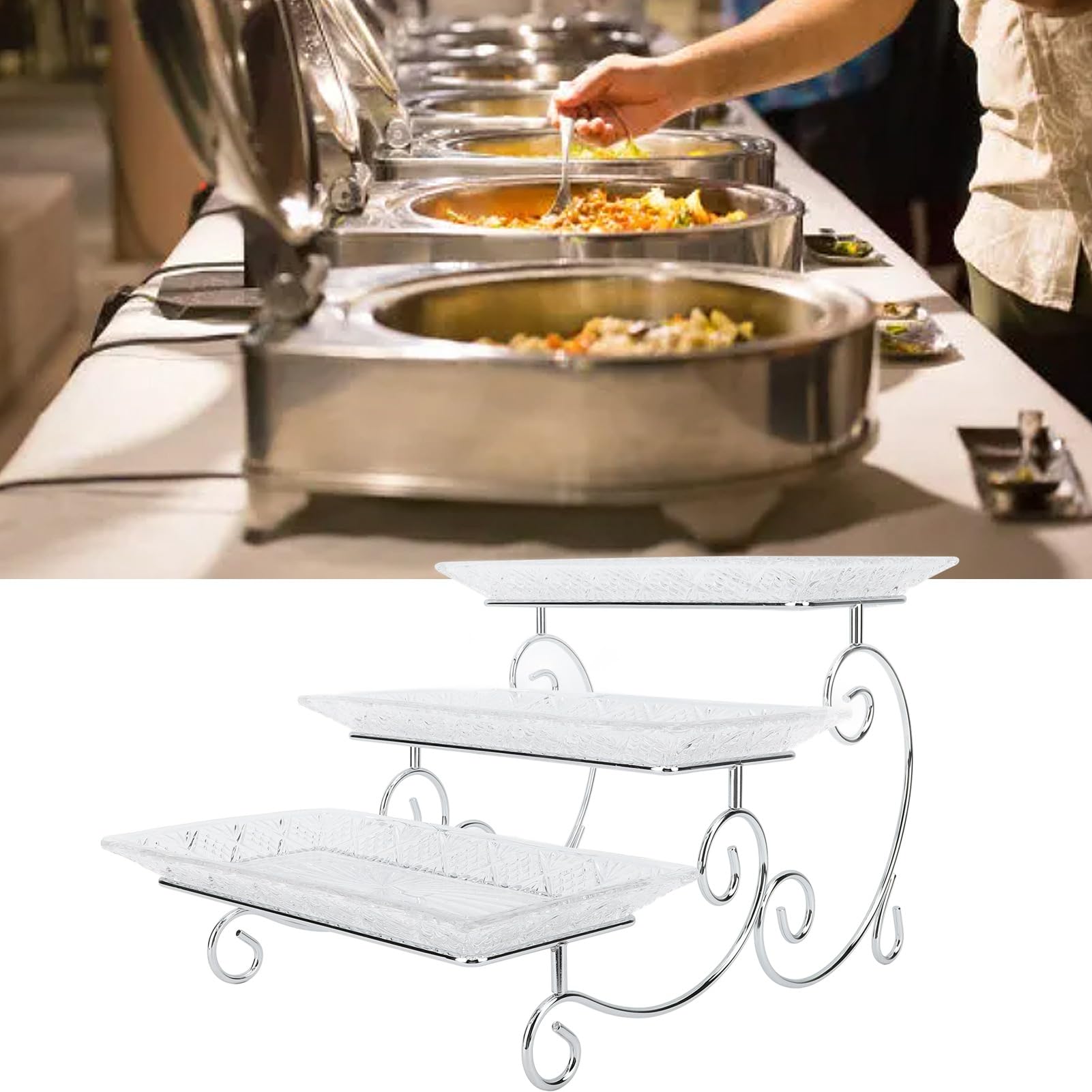 Alzata da Portata a 3 Livelli, Vassoio da Portata Per Buffet in Vetro a 3 Livelli in Argento Artistico Per Dessert, Macedonie E Torte