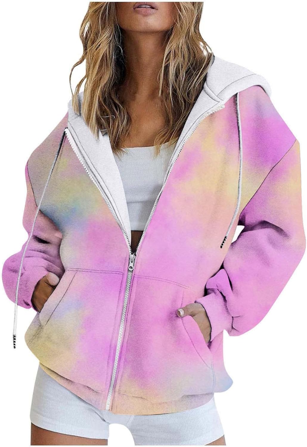 Bengbobar Long Sleeve Hoodies for Women Drawstring Hooded Neck Pullovers Zipper Track Jacket Hoodie Pocket Sweatshirt