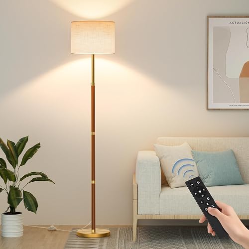 SIBRILLE 62" Mid Century Modern Wood Floor Lamp with Remote