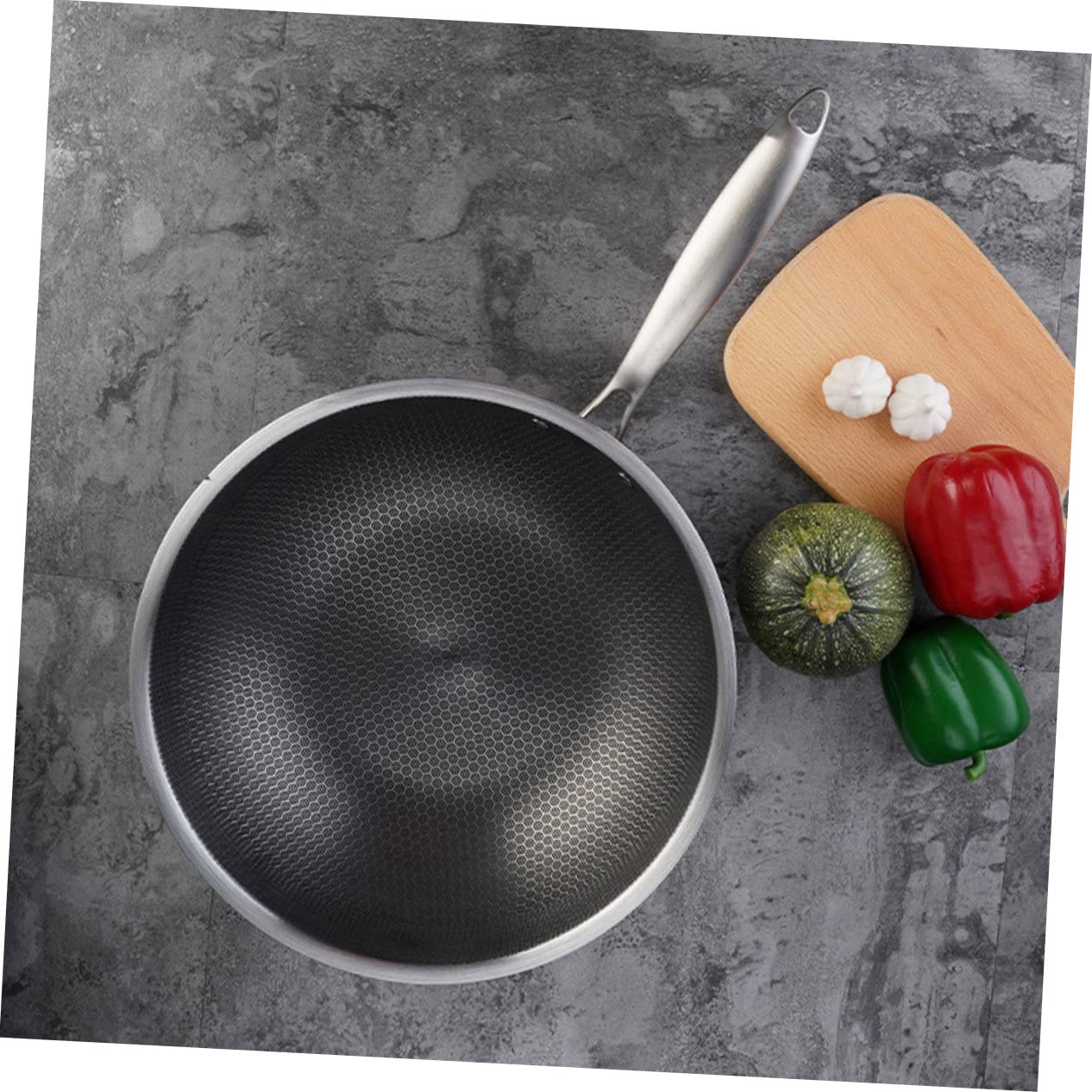 Zerodeko Wok Ménager en Acier Inoxydable Design Épaissi et Revêtement Texturé Antirayures, Poêle pour Cuisinière Électrique la Cuisine Quotidienne