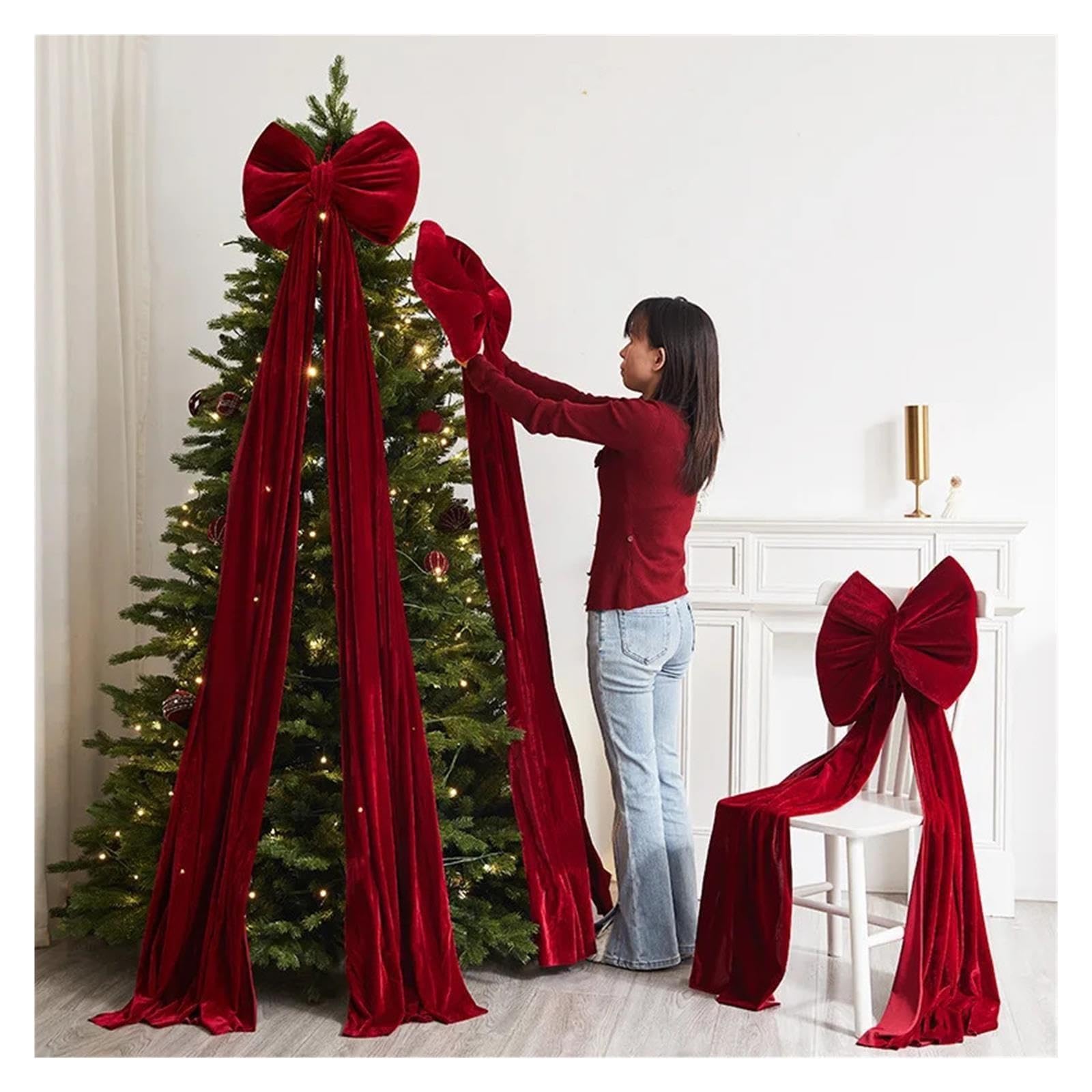 Gran Lazo Terciopelo Rojo Vino 80-200cm Árbol Navidad Boda Decoración
