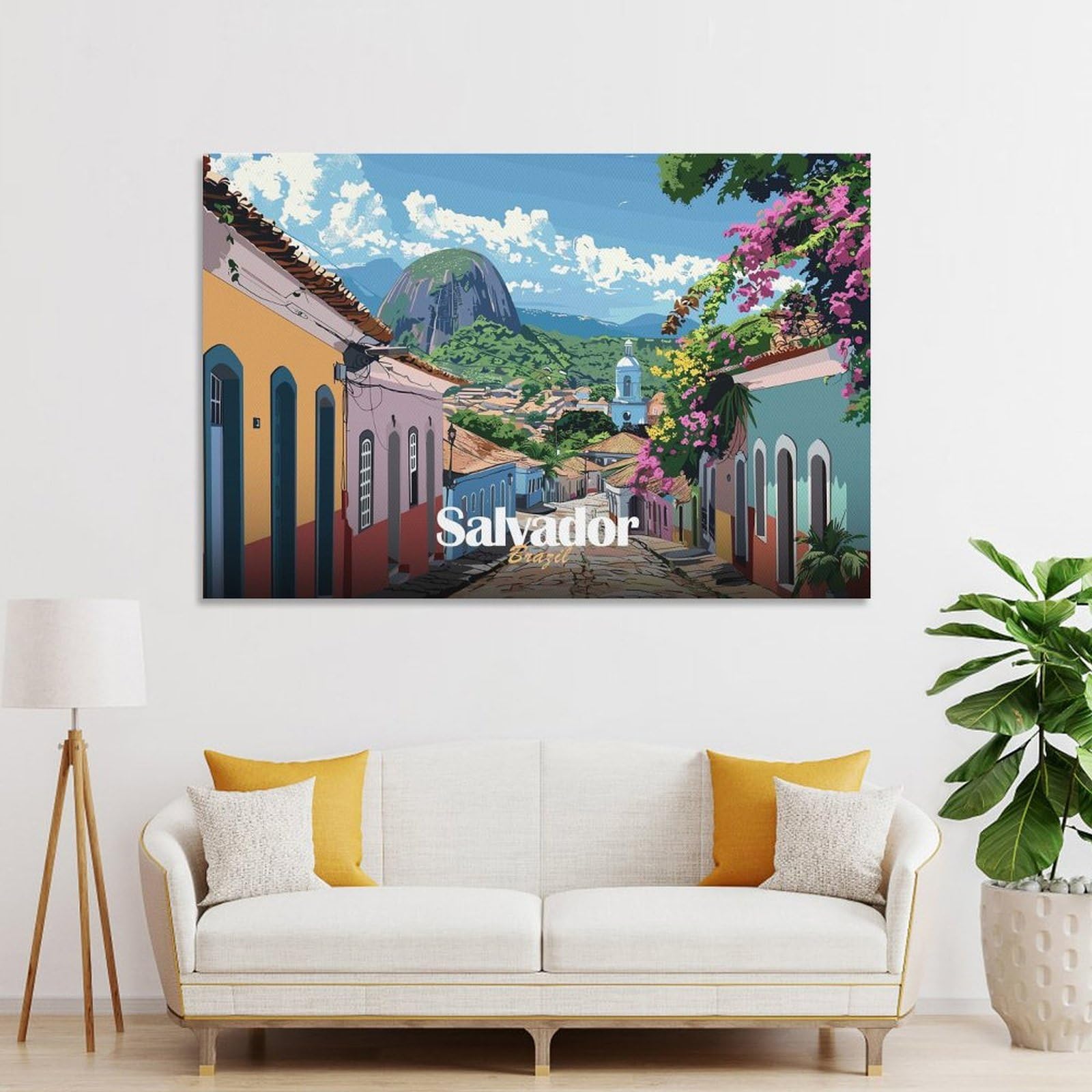 Junmoney Salvador, Brazil Cityscape Canvas Wall Art 24x36inch(60x90cm), for Wall Displays, Bedrooms Or Room Updates, Ideal for Building A Coordinated Art Wall
