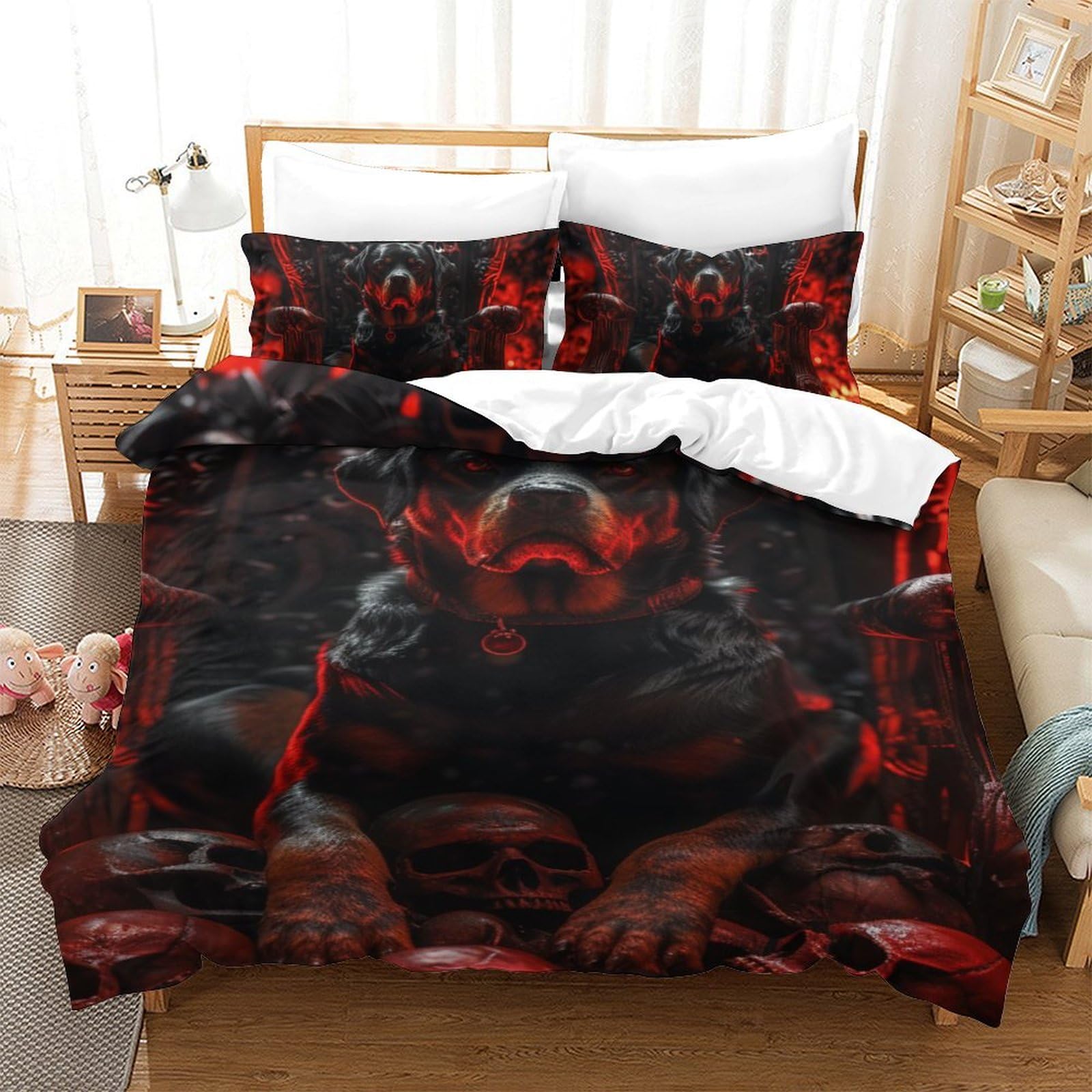 Housses de couettes 3 pièces motif chien Rowena en microfibre douce 140x200cm