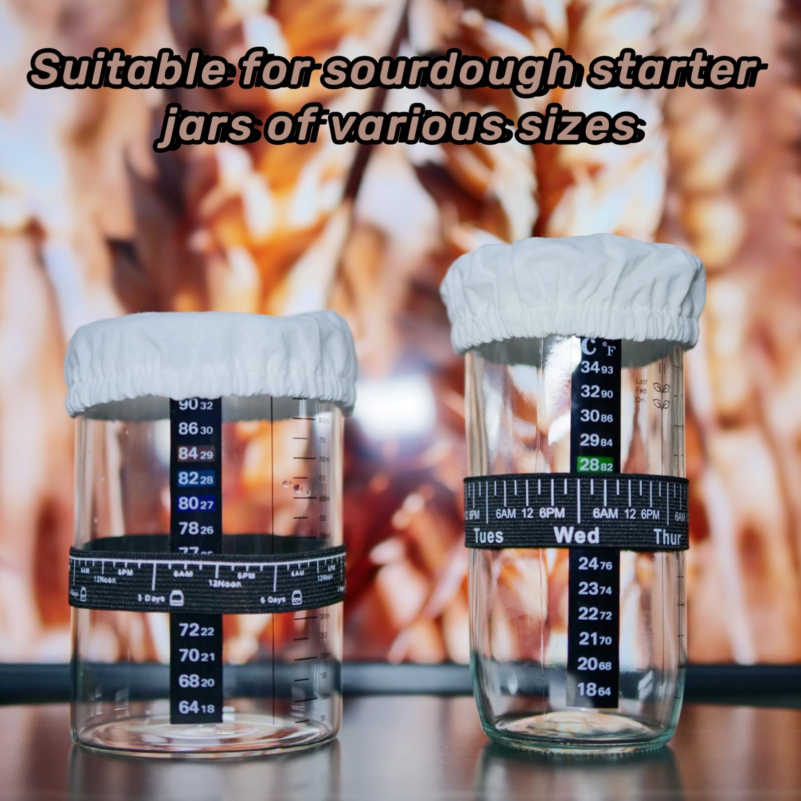 TERESRY Sourdough Starter Jar Cover Cloth, Reusable Cotton Covers for Sourdough Starter Container, Breathable Fabric Covers for Mason Jars Wide Mouth and Normal Mouth (5)