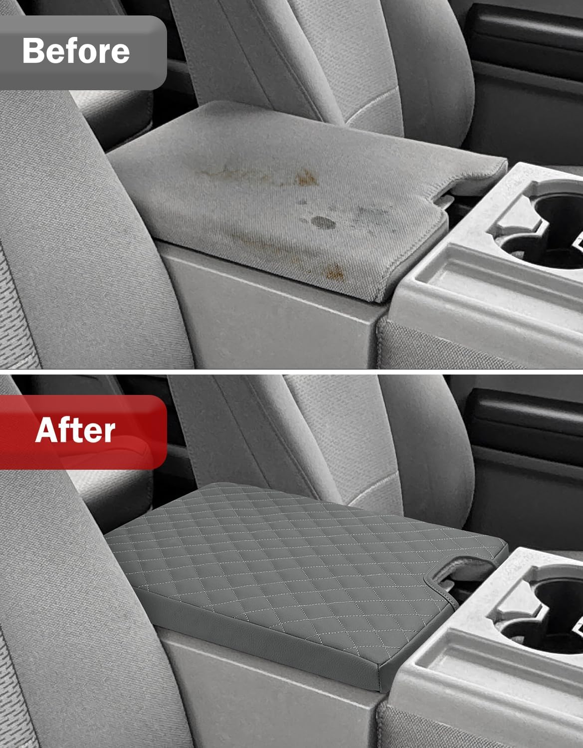 KBH Center Console Armrest Cover for 2015-2025 Ford F150, 2017-2025 F250 F350-F550, with 40/20/40 Jump Seat, Middle Console Protector, Vinyl Leather Interior Accessories, Anti-Scratch, Gray