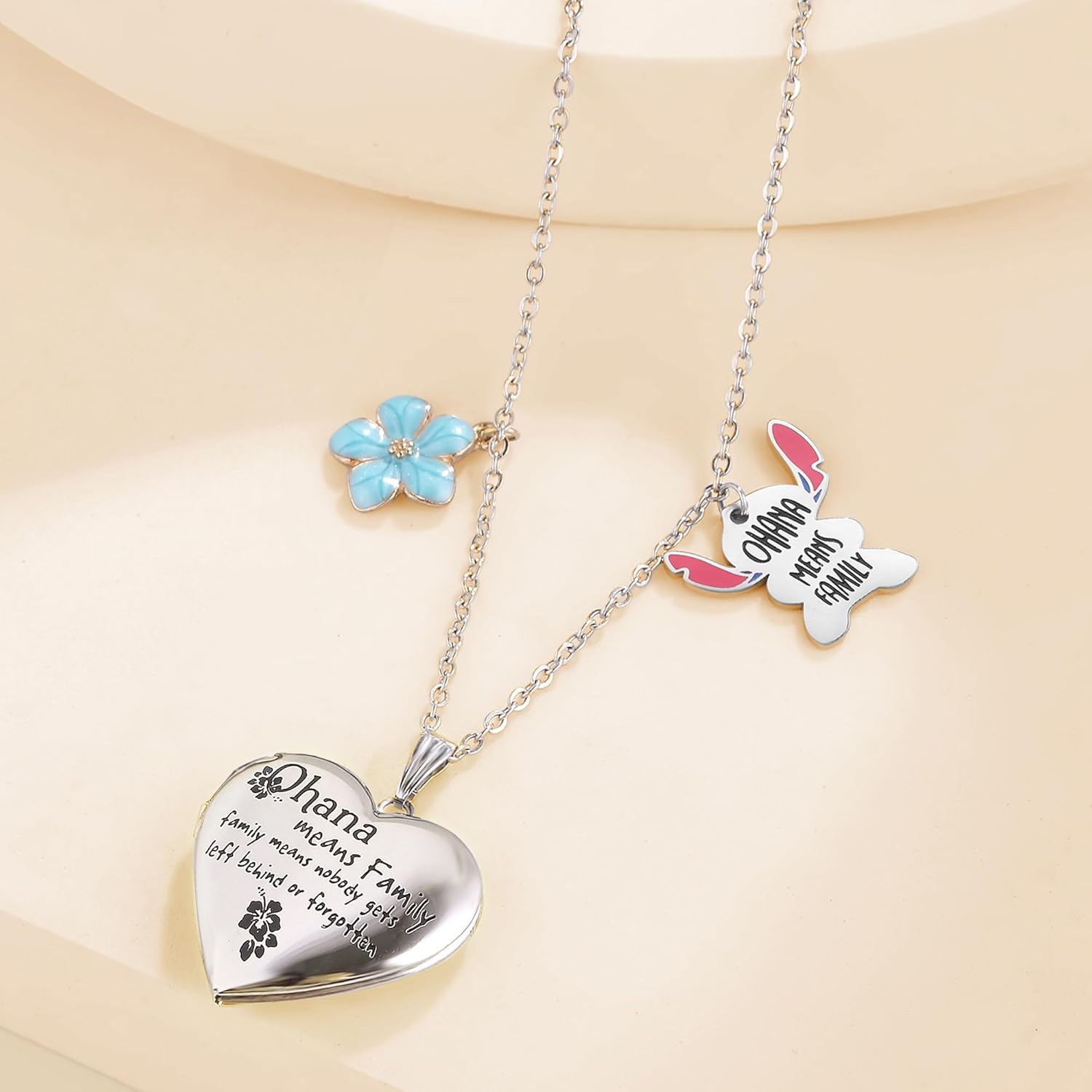 Love Heart Locket Necklace That Holds Pictures Stitch-Shape Necklace Stuff Gifts Ohana Photo Lockets Necklace - Image 2