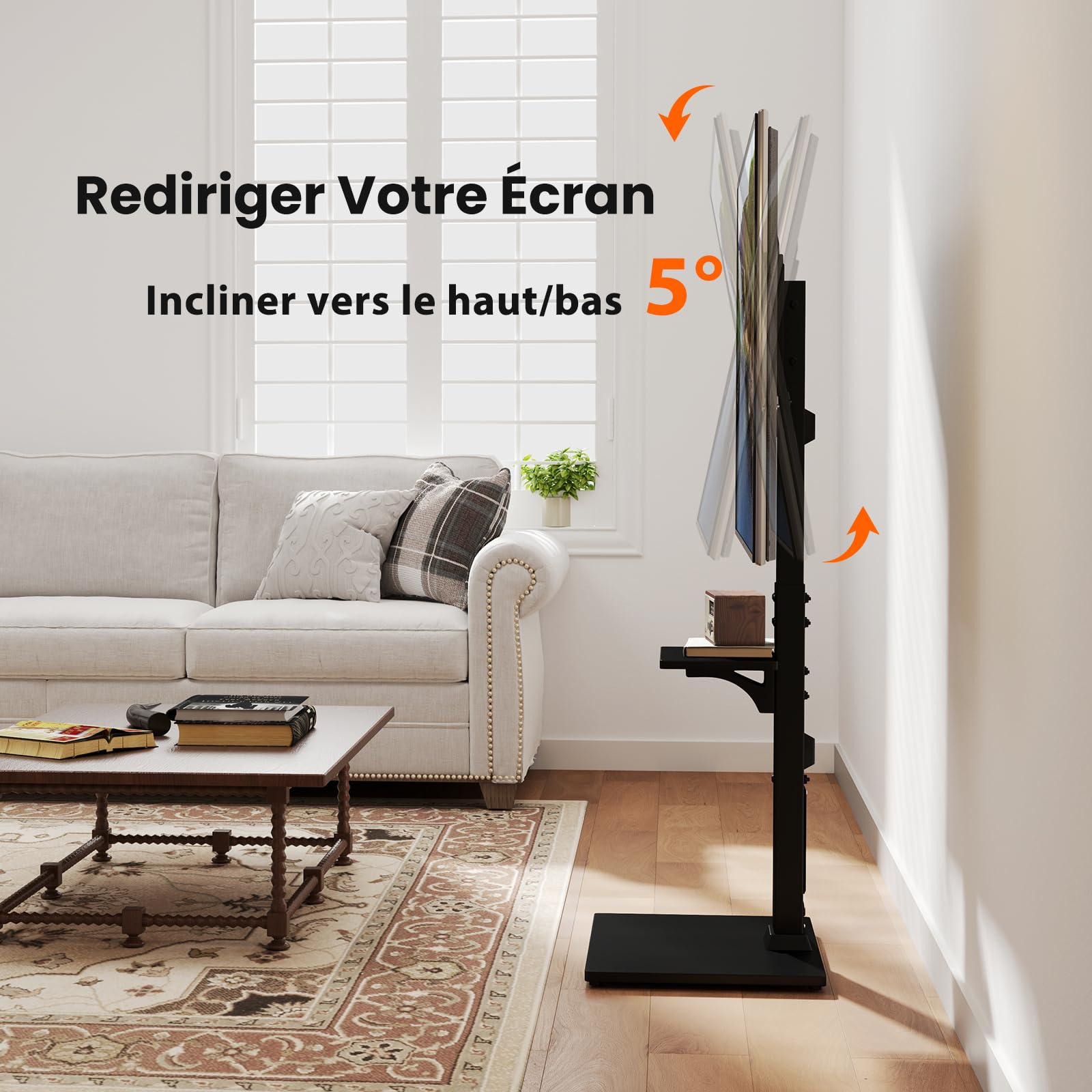 GYMAX Support TV sur Pied Inclinable, Hauteur Réglable, avec Prise de Courant, Étagère de Rangement, pour Télévision Écran de 32 à 70″ Jusqu'à 50 KG, VESA Max 600 x 400 mm