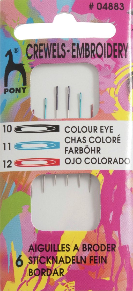 Pony Coded Eye Needles: Crewels 10/12, Multi-Colour
