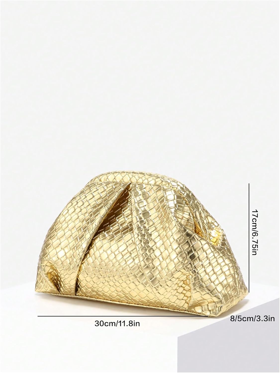 OYOANGLE Women's Minimalist Woven Leather Clutch Purses Textured Kiss Lock Pleated Vintage Evening Handbags - Image 6