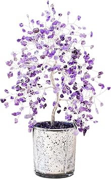 Crystal Tree of Life Chakra Healing for Home Decor, Office Desk Decor Handmade Bonsai Trees for Positive Energy Gifts Amethyst-Prayer and Wish
