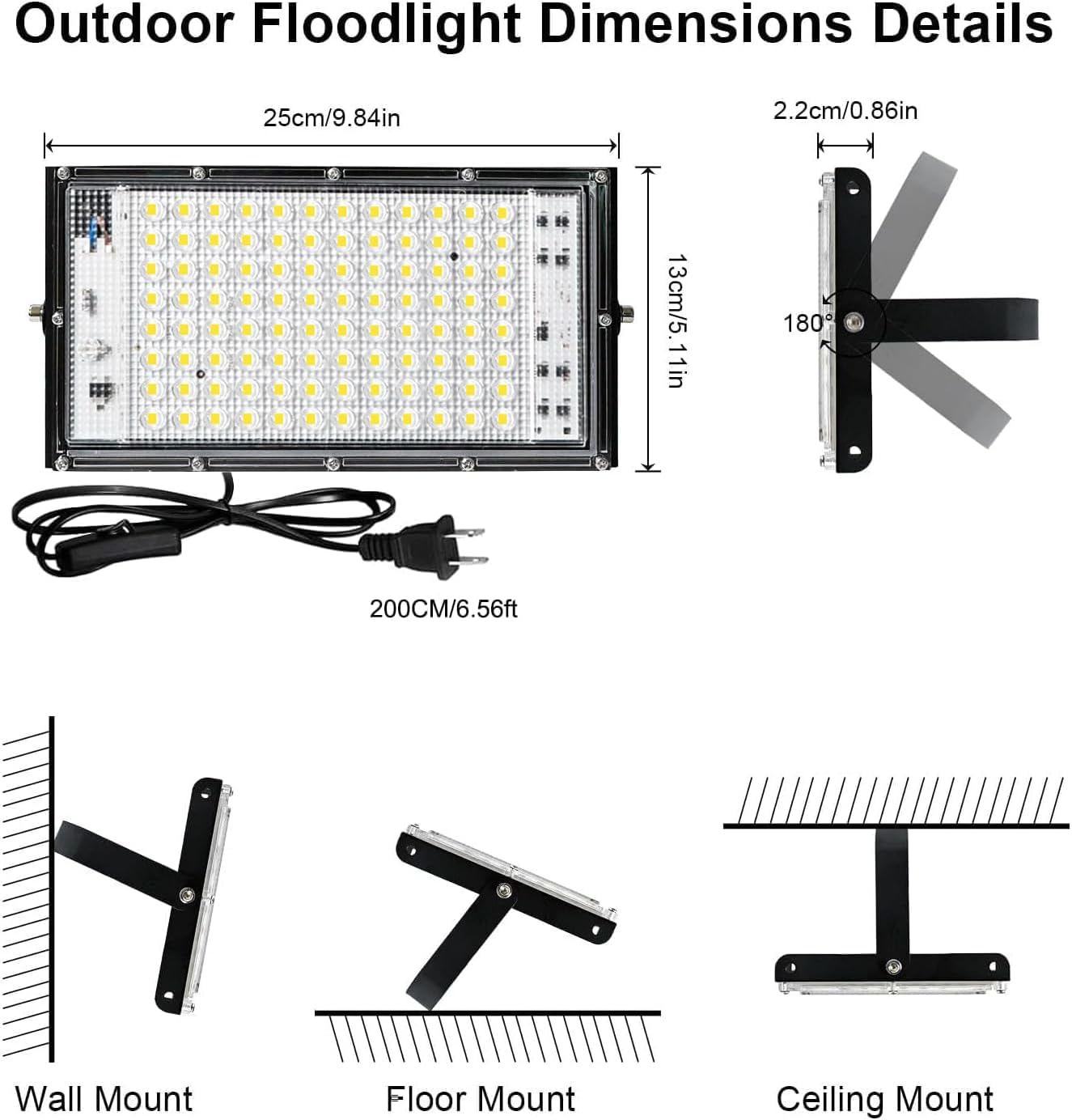 LED Flood Lights, 4 Pack 100W Outdoor Floodlights with Plug, 10000 Lumens 6500K Super Bright Plug in Flood Light, IP66 Waterproof Exterior Security Lights for Garden, Yard, Garage, Porch, Playground