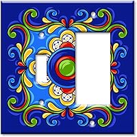 Vista 31 de Art Plates - Decorative Light Switch Plate Cover Plate - Decorative Metal Wall Plate - Combo: Decora - Toggle - Dark Blue Mexican Talavera Tile