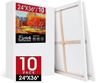 ESRICH Stretched Canvas for Painting 24x36 Inch, 10Pack Large Canvas for Painting, Primed Acid-Free Cotton Blank Canvases, Art Paint Canvases for Oil Paint, Acrylic Paint,Gouache and Tempera.