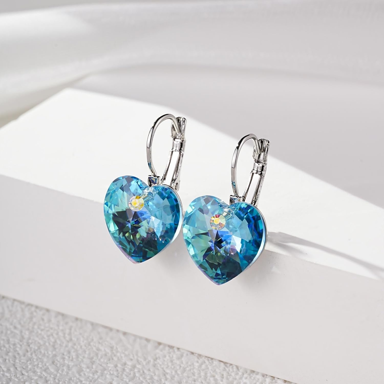 Austrian Crystal Heart Drop Leverback Earrings for Women 14K Rose Gold Plated Hypoallergenic Jewelry - Image 5