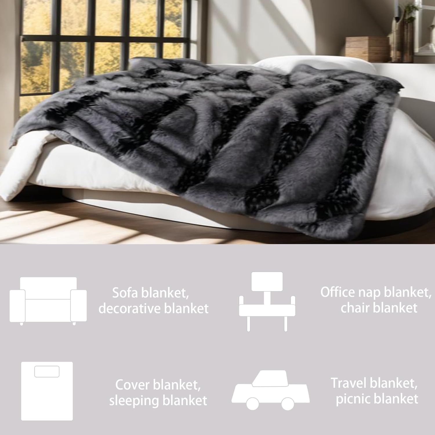 Fox Faux Fur Luxury Throw Blanket - Super Warm, Elegant & Cozy - 74"x90" Grey Washable Plush Blanket for Couch, Armchair & Bed - Image 5