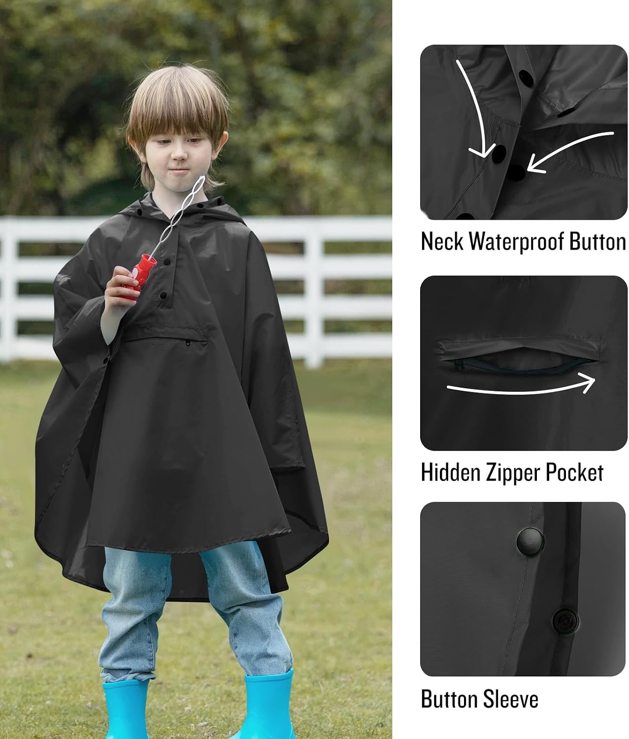 SaphiRose Lightweight Kids Rain Poncho Jacket Waterproof Outwear Rain Coat image 4