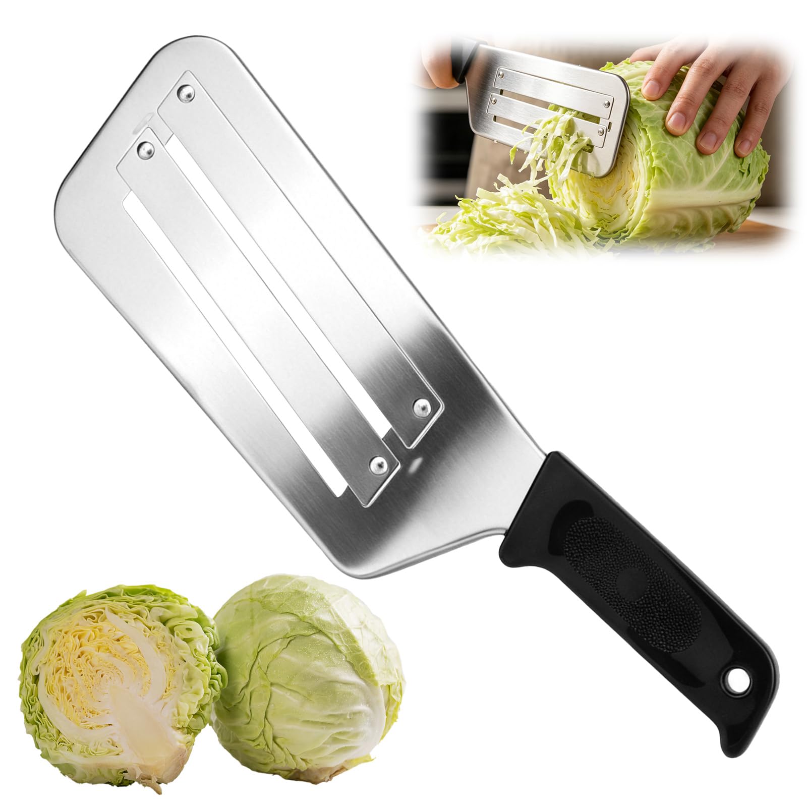 Cabbage Shredder for Coleslaw Sauerkraut & Kimchi, Stainless Steel Dual Blade Vegetable Slicer Lettuce Shredder Mandoline Slicer for Fruit & Vegetable Kitchen Prep