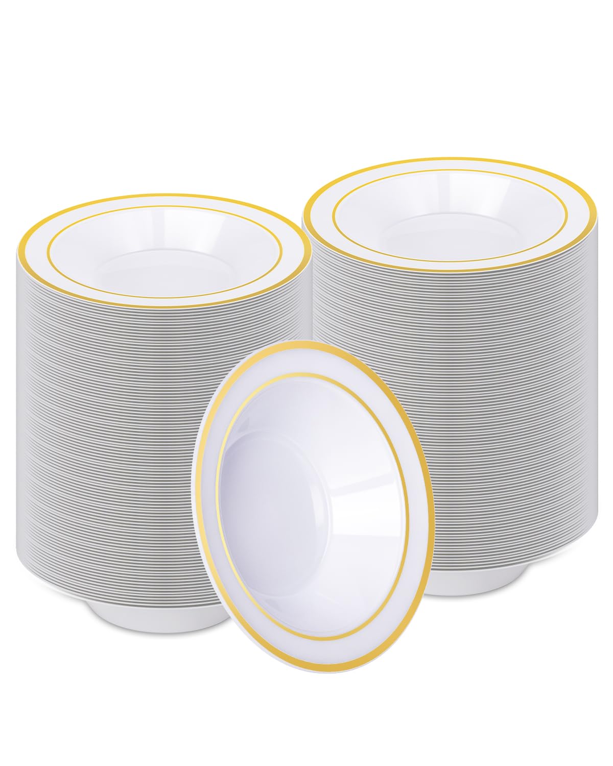 BESTVIP 12 Oz 200 Pack Plastic Bowls with Gold Rim