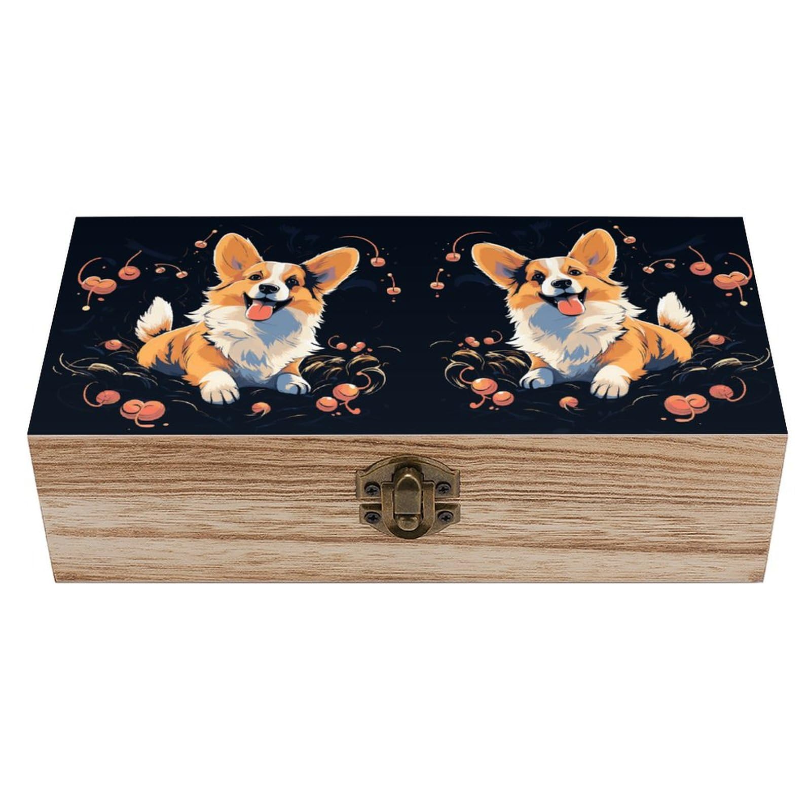 JTREHY Wooden Storage Box Container,Corgi Dog on Dark Backgroundprinted Desk Storage Box Room Decoration Box Souvenir Storage Box for Jewelry Gift Storage And Home Decoration