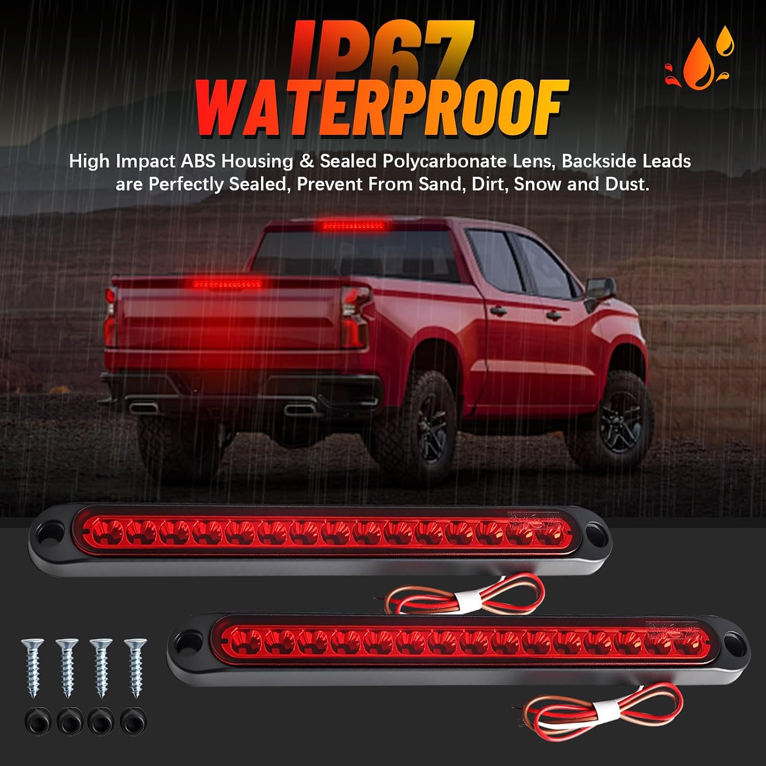 nifeida 2PCS 10 Inch 15 LED Trailer Light Bar for Park Stop Turn Tail Lights/Brake Light, IP67 Waterproof Marker ID Clearance Strip for Truck Trailer Golf Cart Pickups Boats