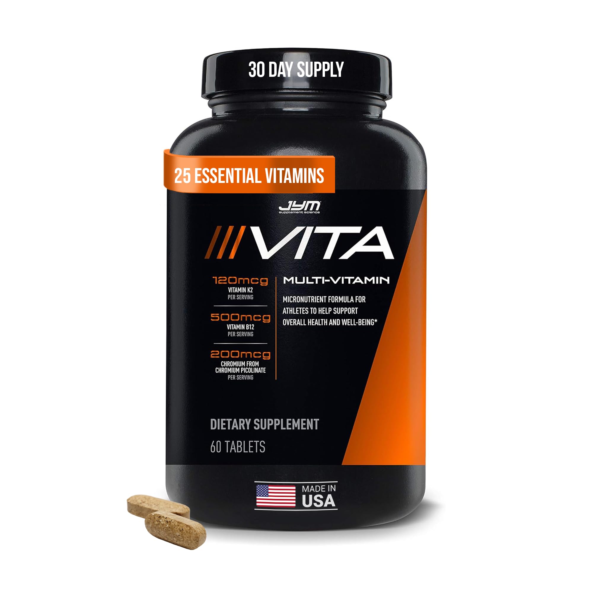 Vita JYM Sports Multivitamin & Mineral Support, Vitamin A, C, B6, B12, E, K, Boron, Biotin, Potassium 60 Tablets