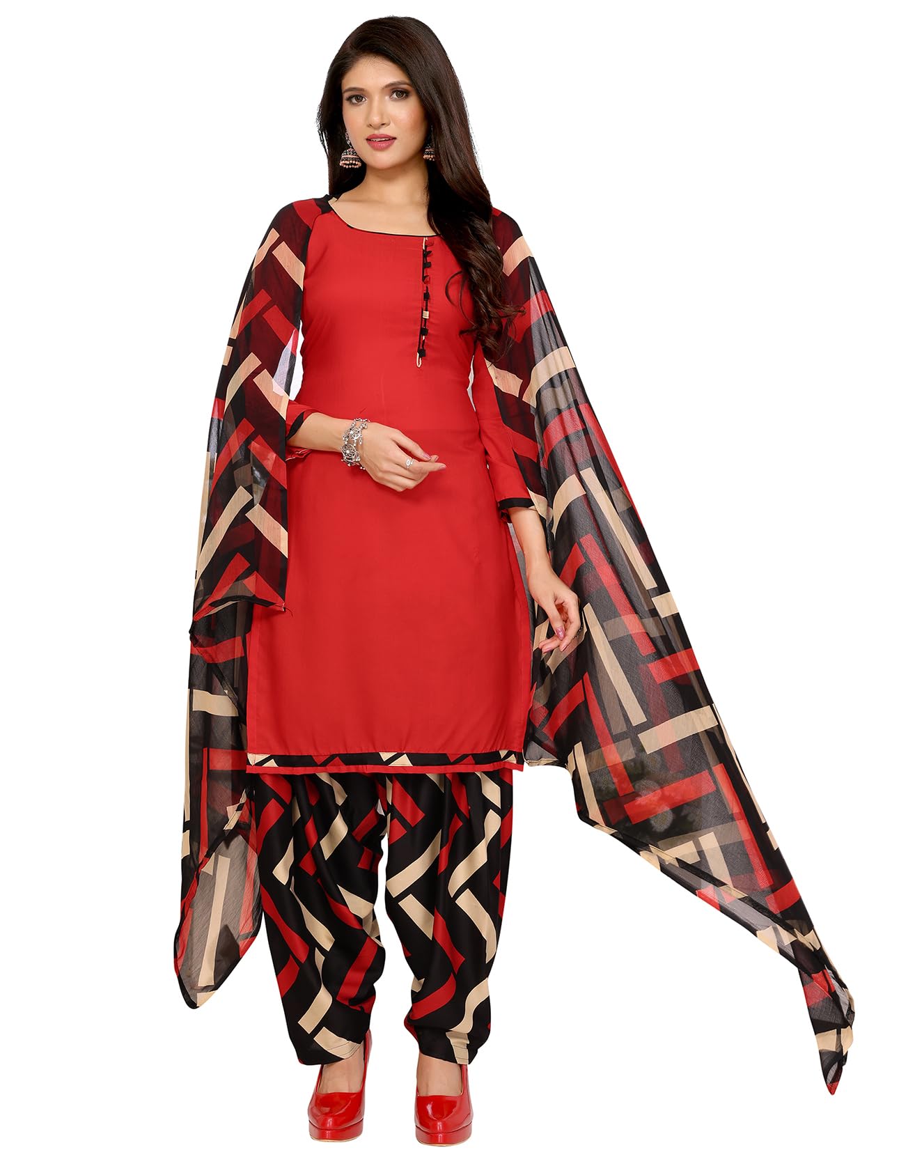 yashika Women's Printed Dress Material - Unstitched Crepe Fabric Kurti, Pants & Dupatta Set-picture-32