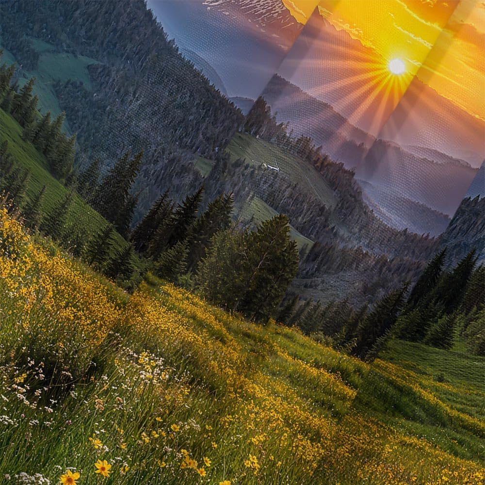 JAWO Forest Shower Curtains for Bathroom, Nature Woodland Flower Mountain Scenery Home Decor Rustic Farmhouse Bath Curtains 69x84 Inches