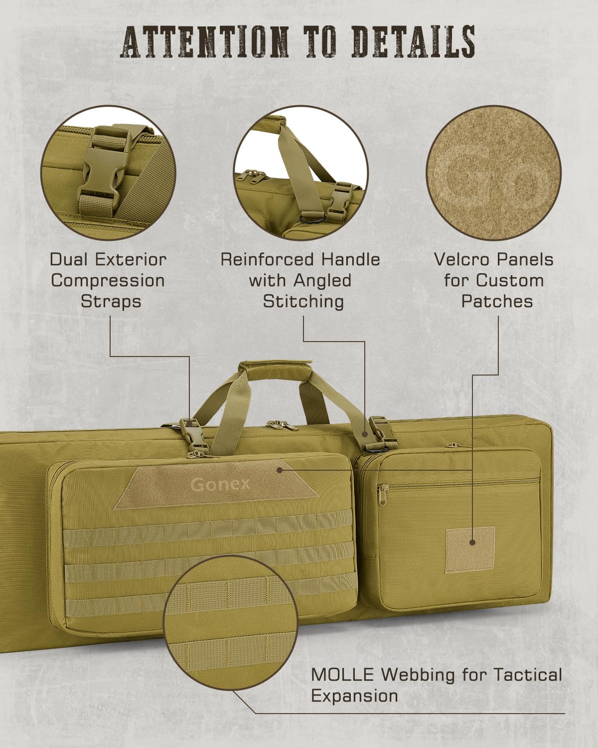 Gonex Double Rifle Case Soft Bag 36"/42'', Tactical Long Gun Backpack with Lockable YKK Zippers, Multi-Pocket Storage, 3-Way Carry, Durable Outdoor Gear Bag - Image 4